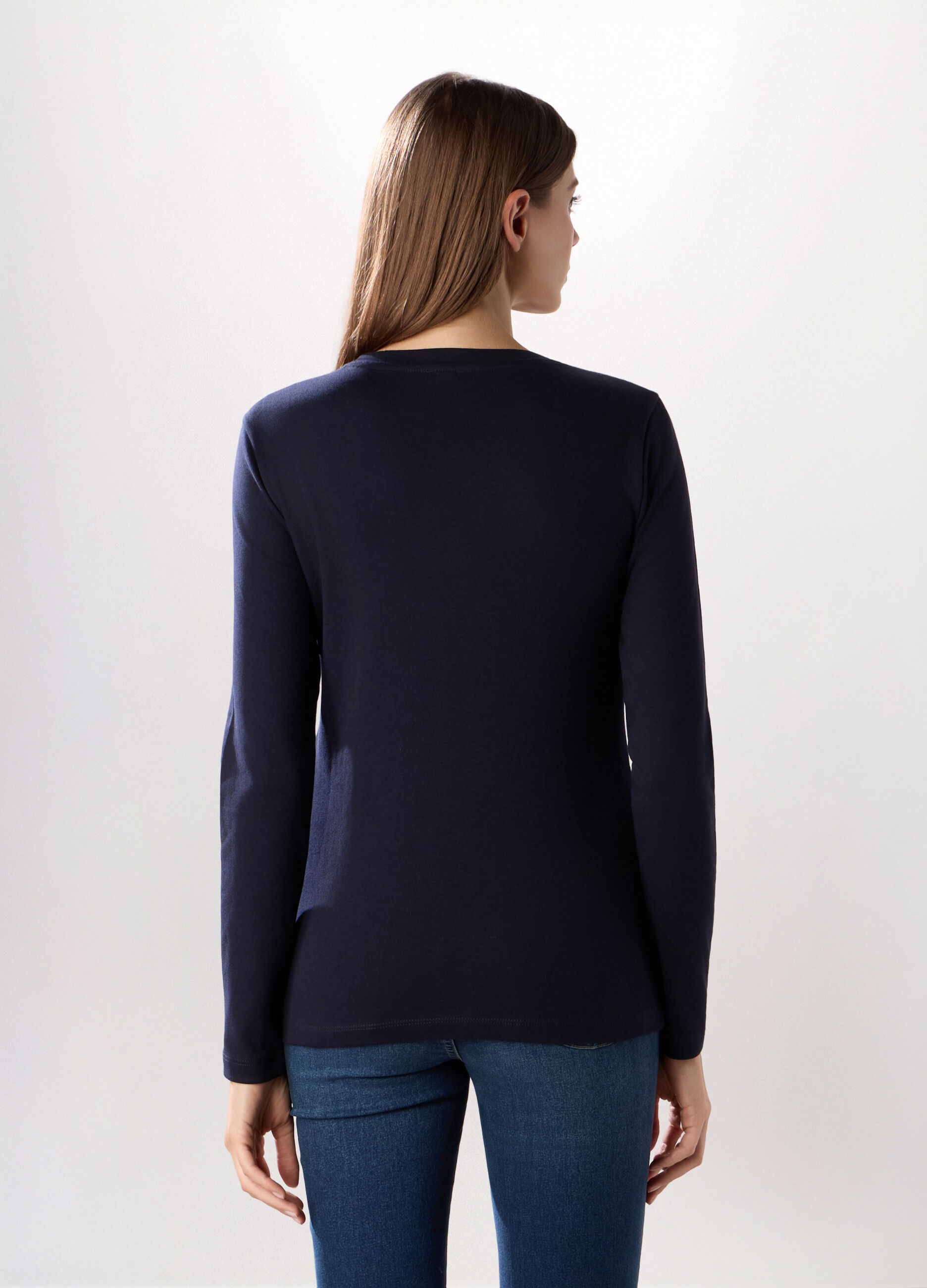T-shirt a manica lunga in interlock di puro cotone donna_1