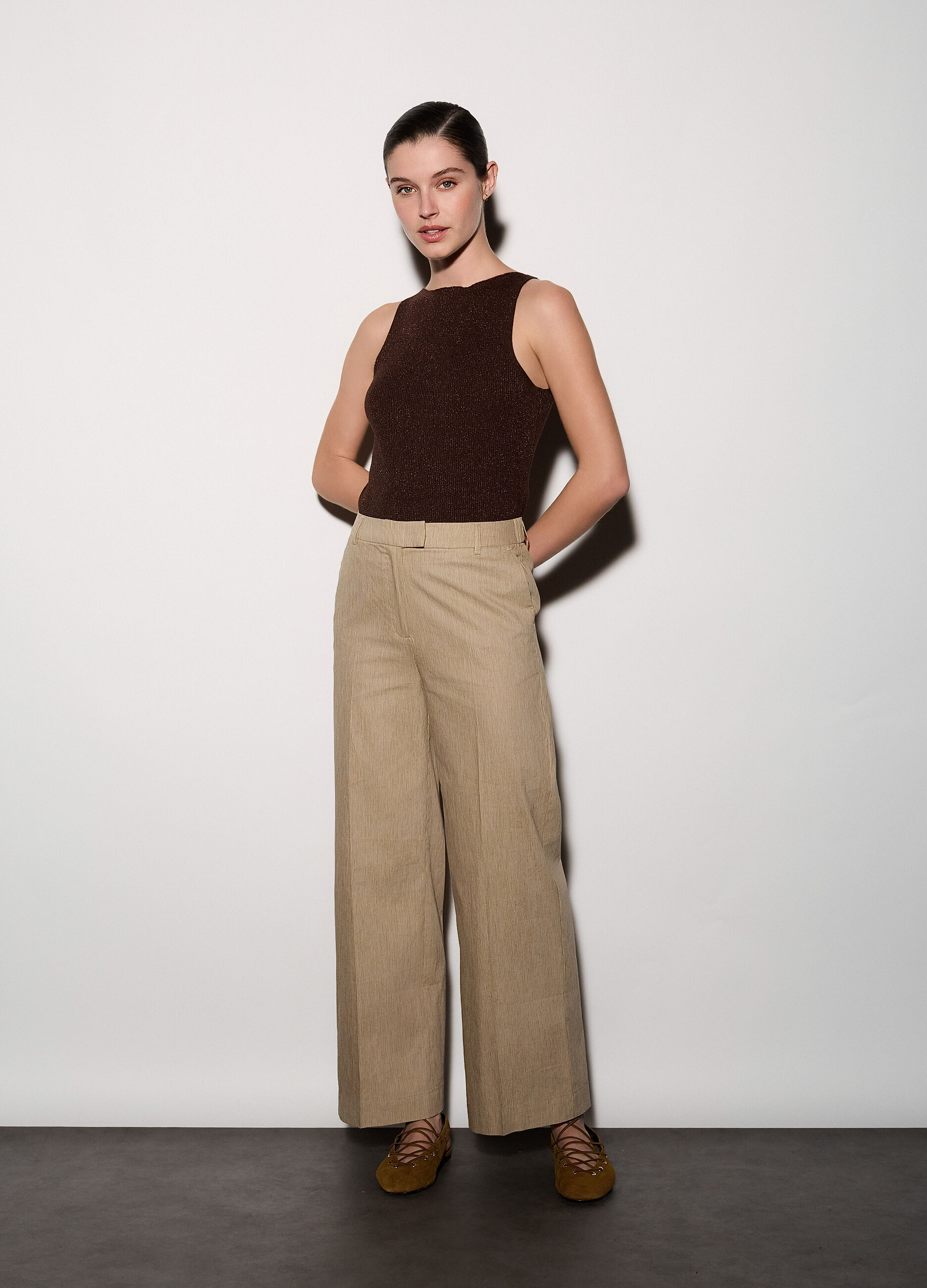 Pantaloni regular fit misto lino donna_0