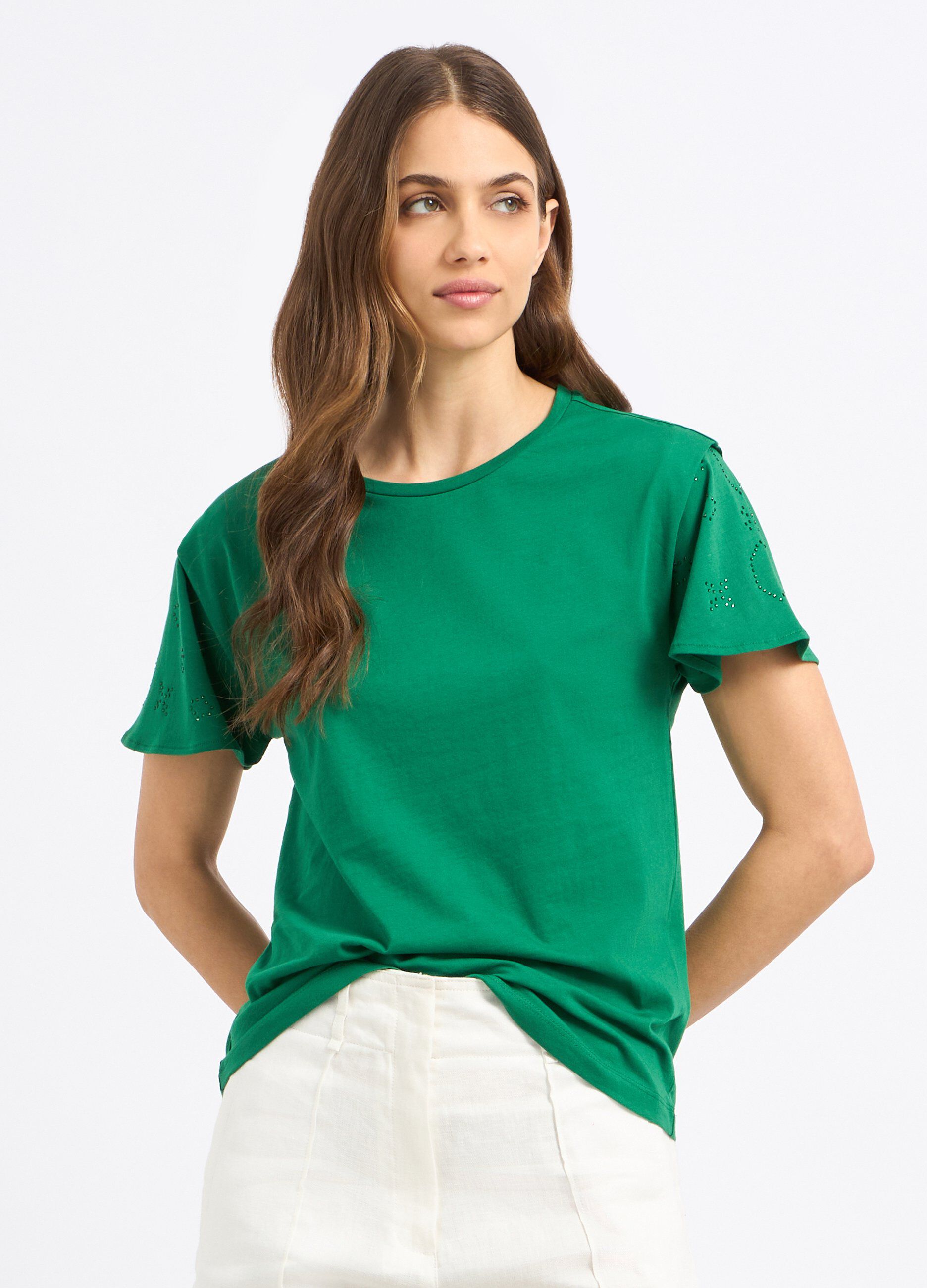 T-shirt in puro cotone con strass donna_0