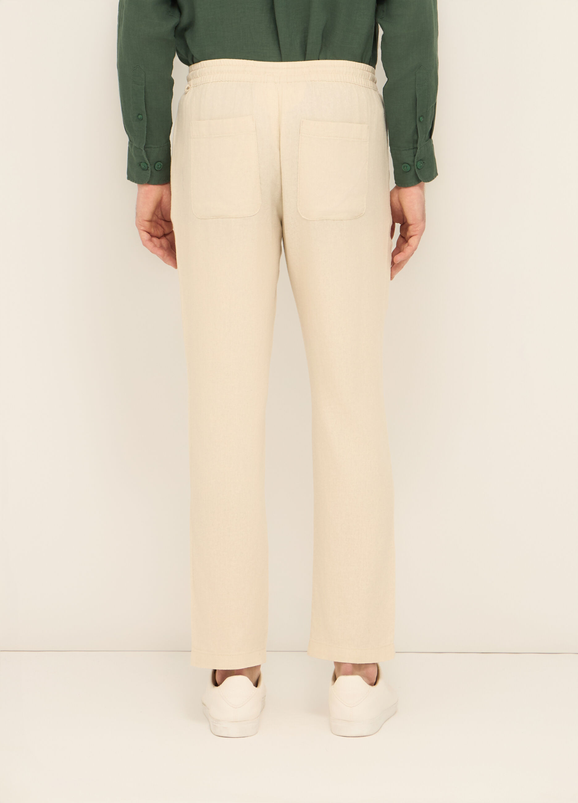Pantaloni chino in misto lino uomo_1