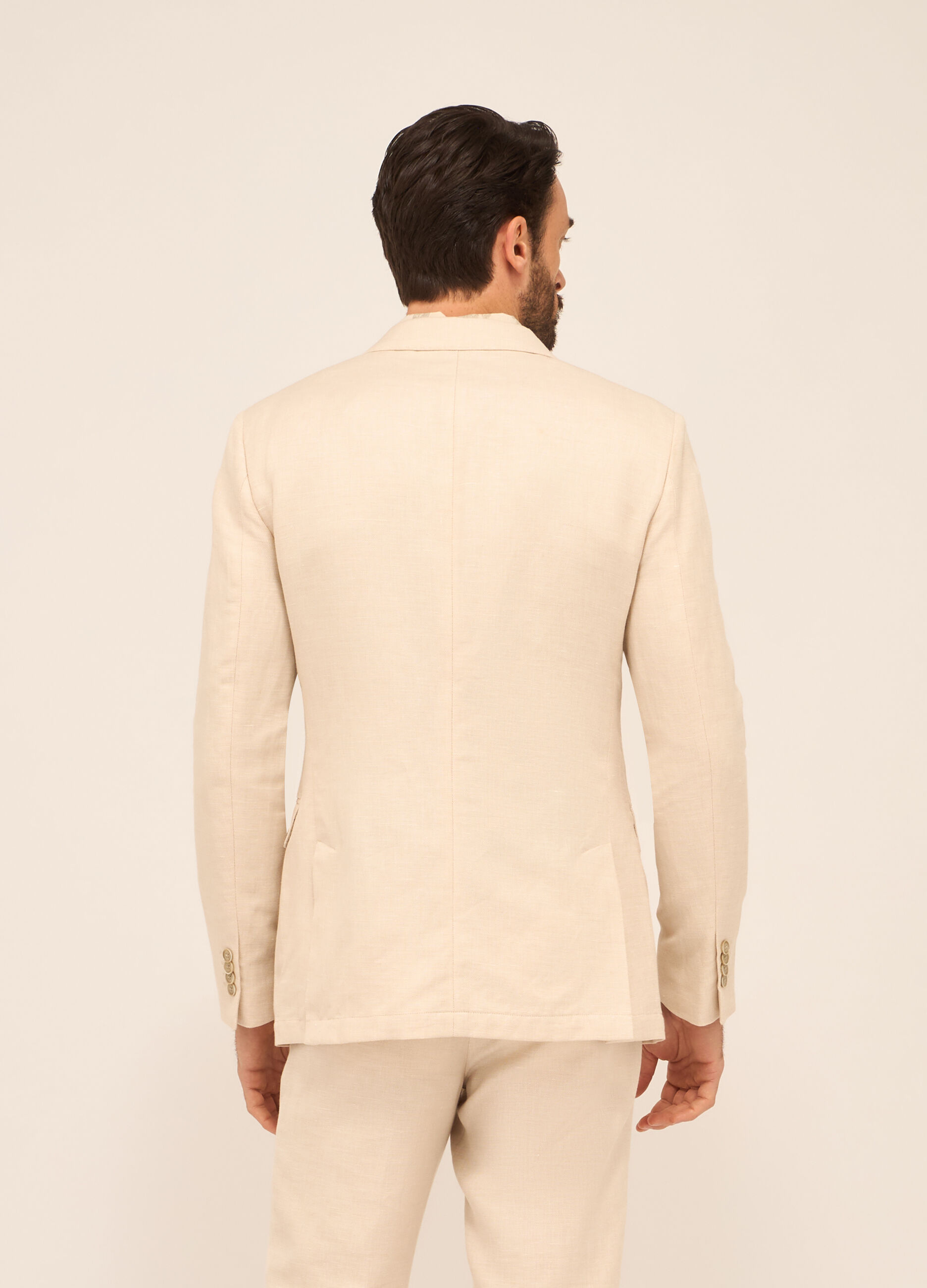 Blazer con revers classici in cotone e lino uomo_1