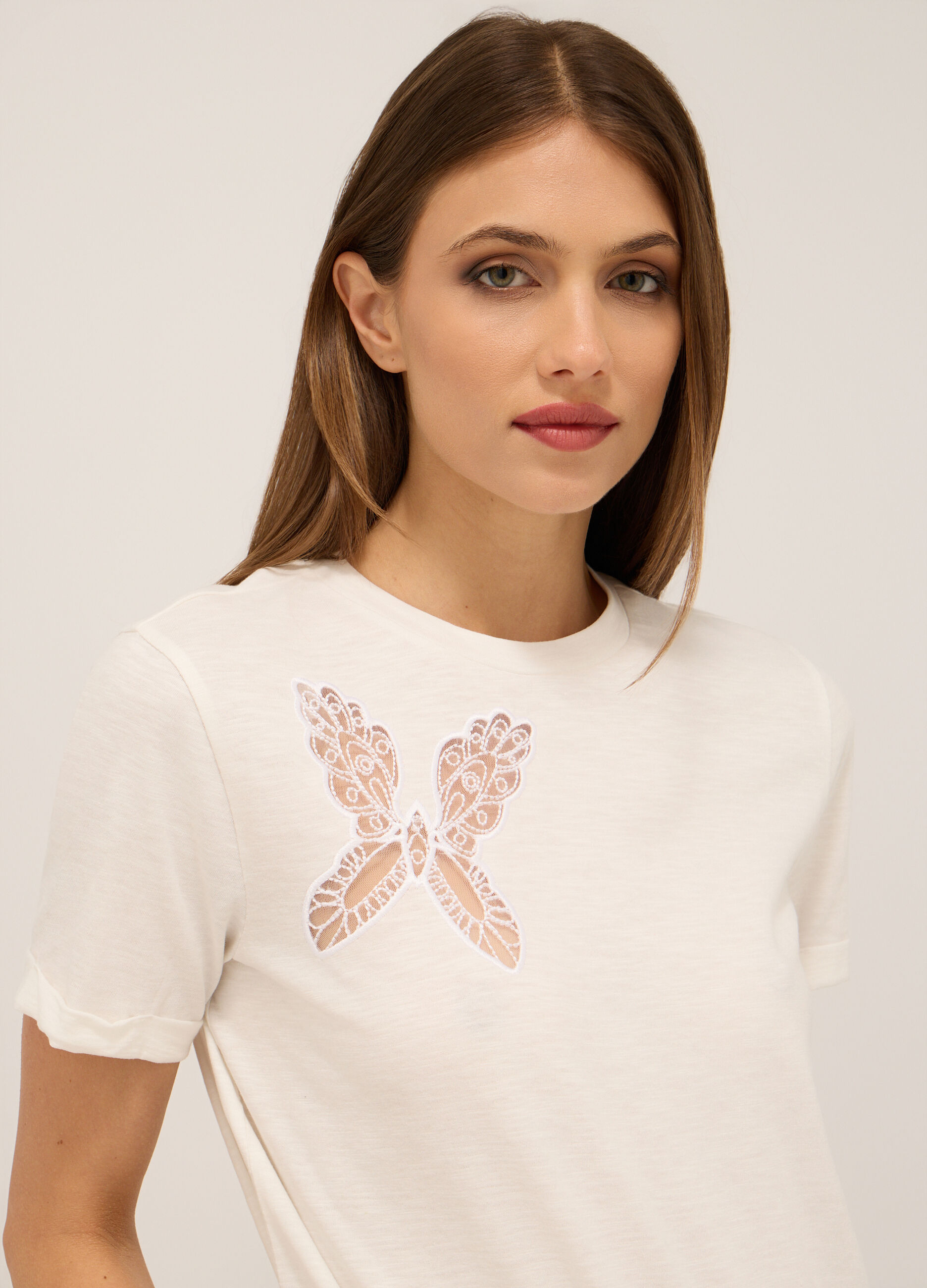 T-shirt in jersey di cotone slub donna_2