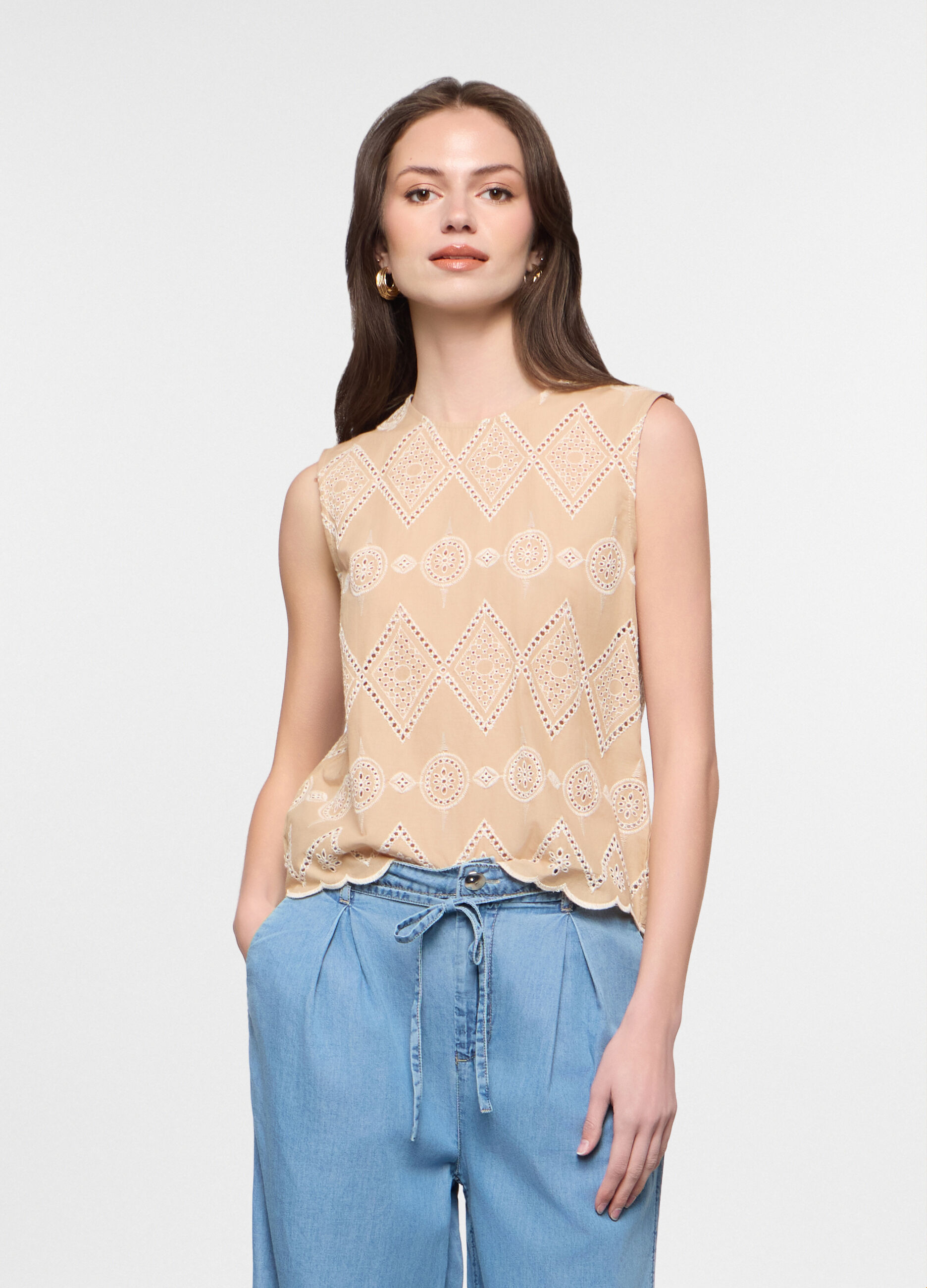 Blusa fit regular girocollo in puro cotone donna_0