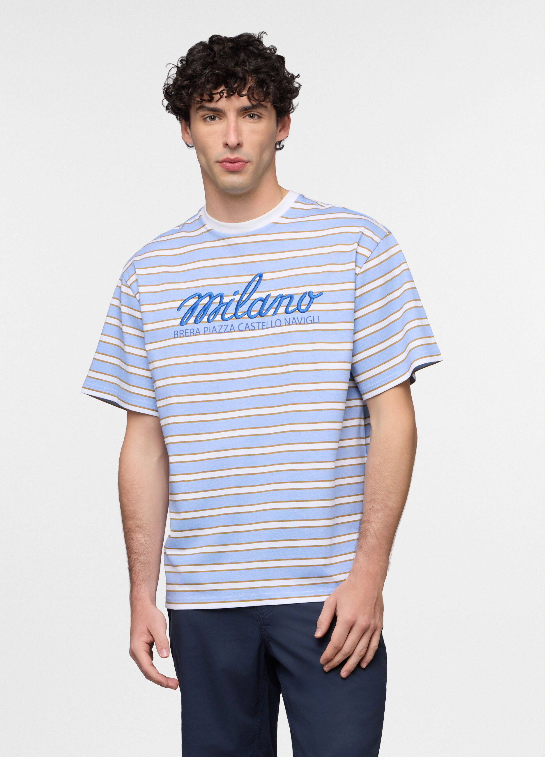 T-shirt girocollo Milano a righe uomo_0