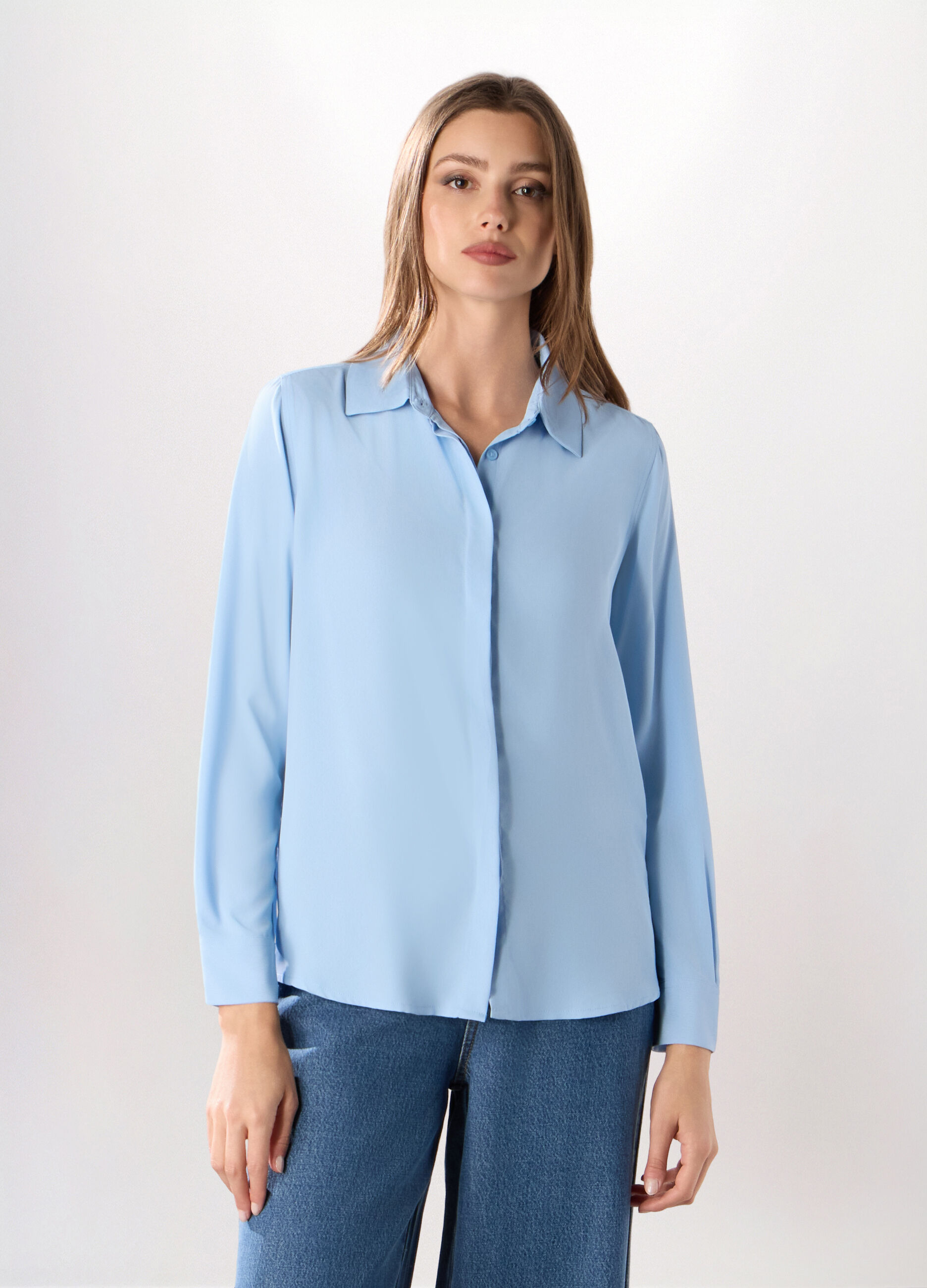 Camicia a maniche lunghe tinta unita donna_0
