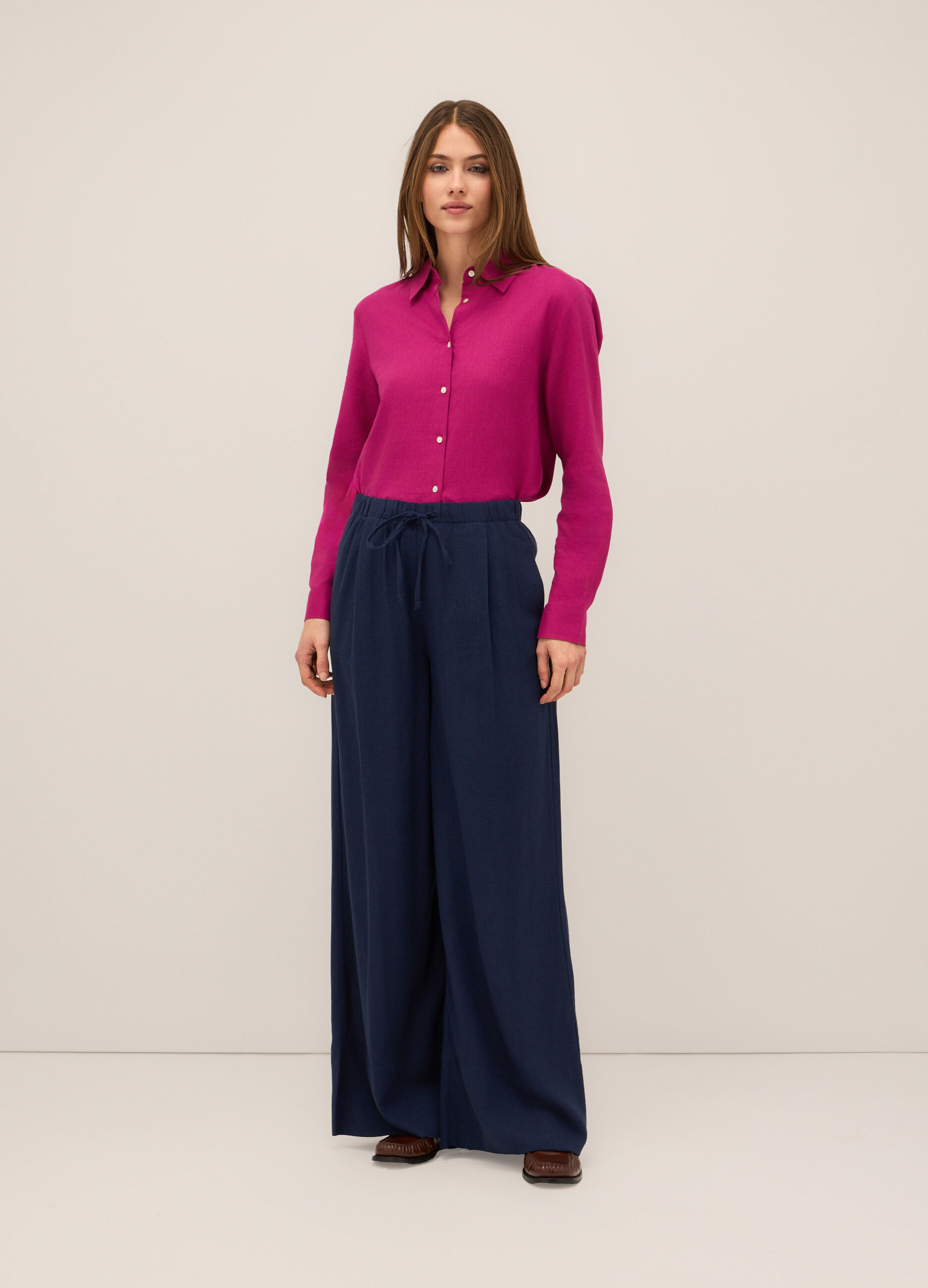 Pantaloni palazzo misto lino donna_0