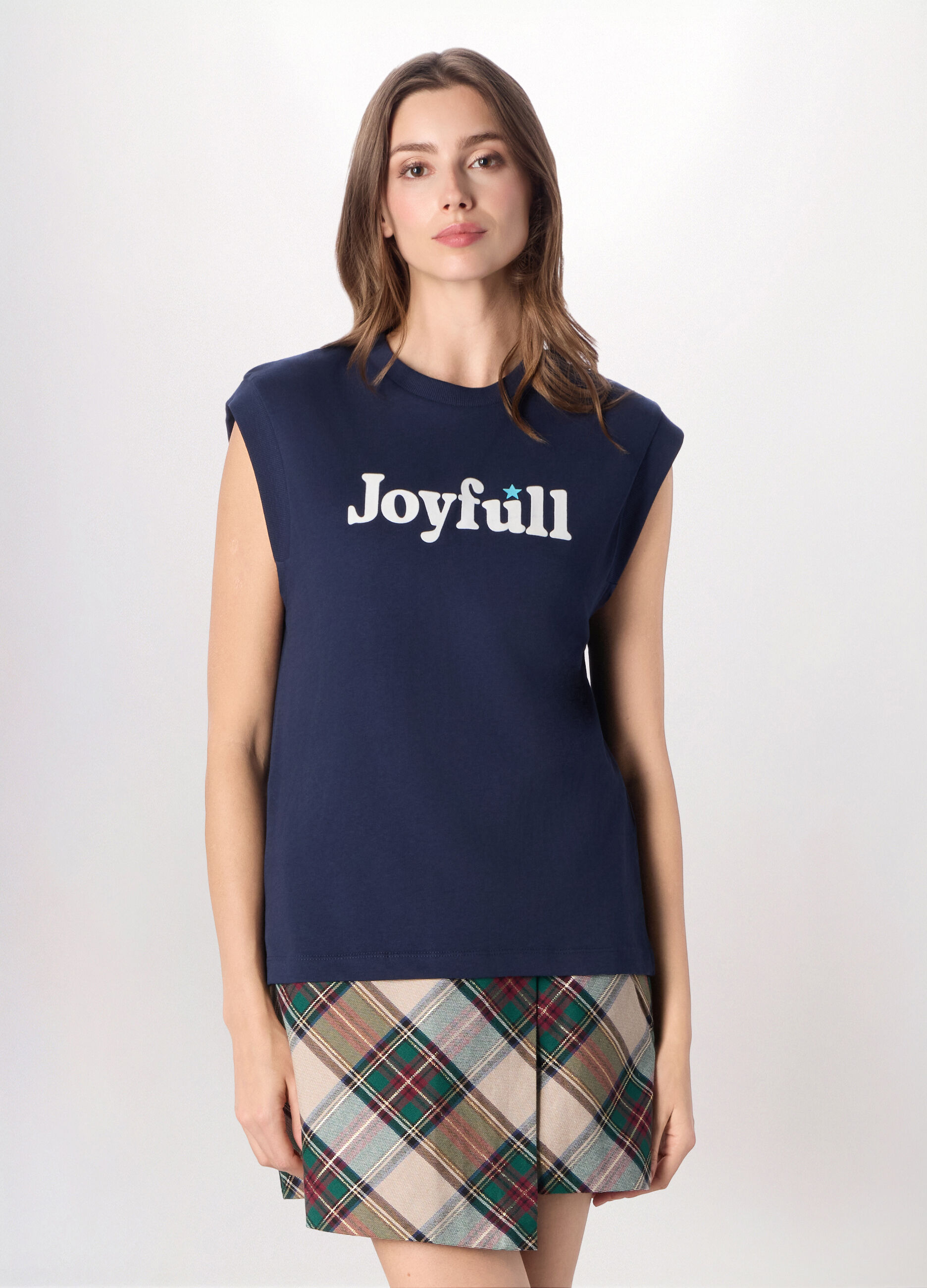 T-shirt smanicata in puro cotone Piquet donna_0