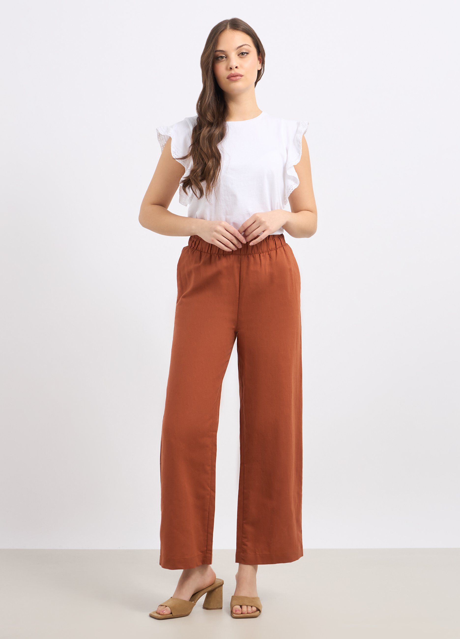 Pantaloni palazzo in misto lino donna_0