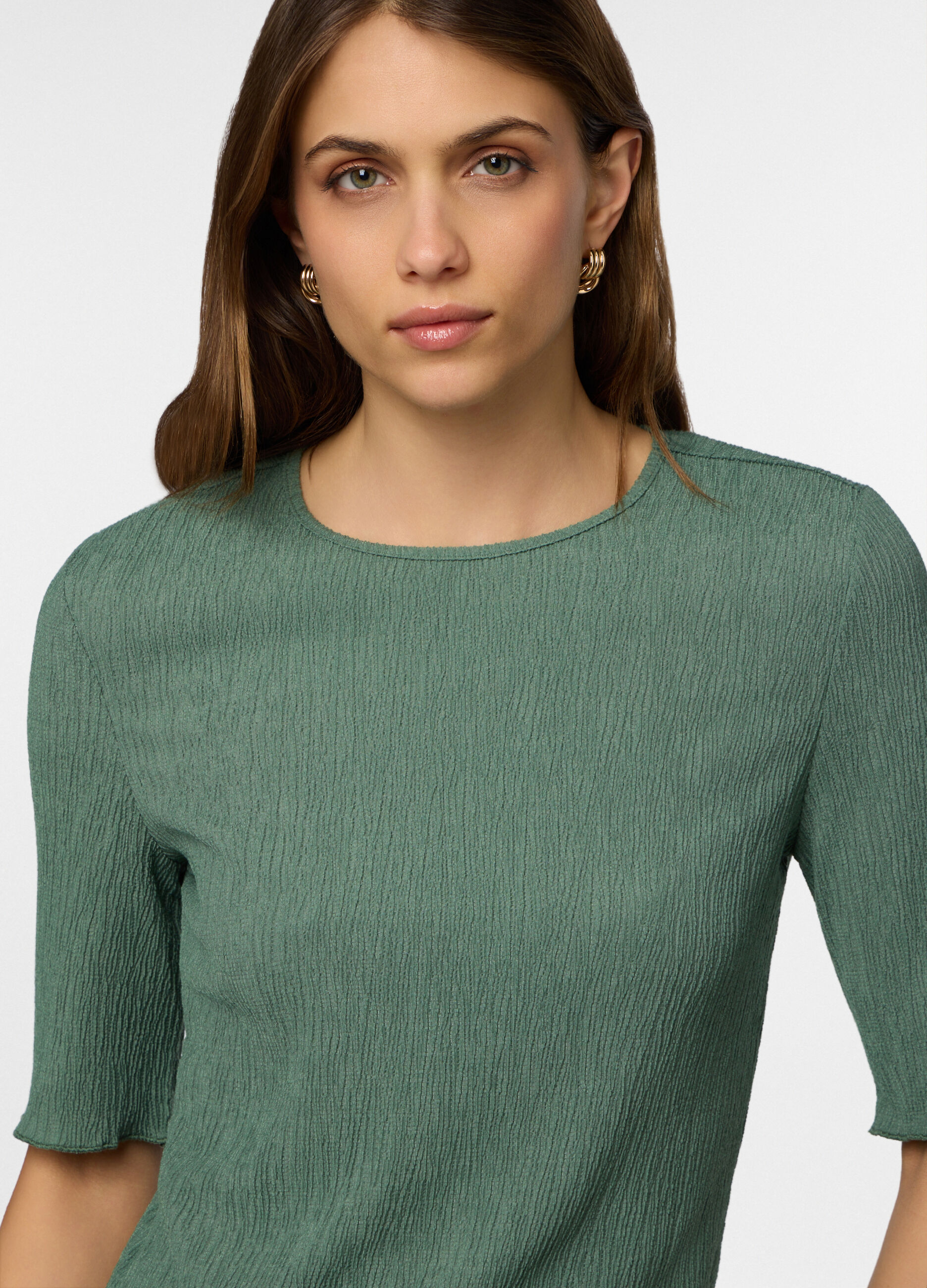 T-shirt girocollo crinkle donna_2