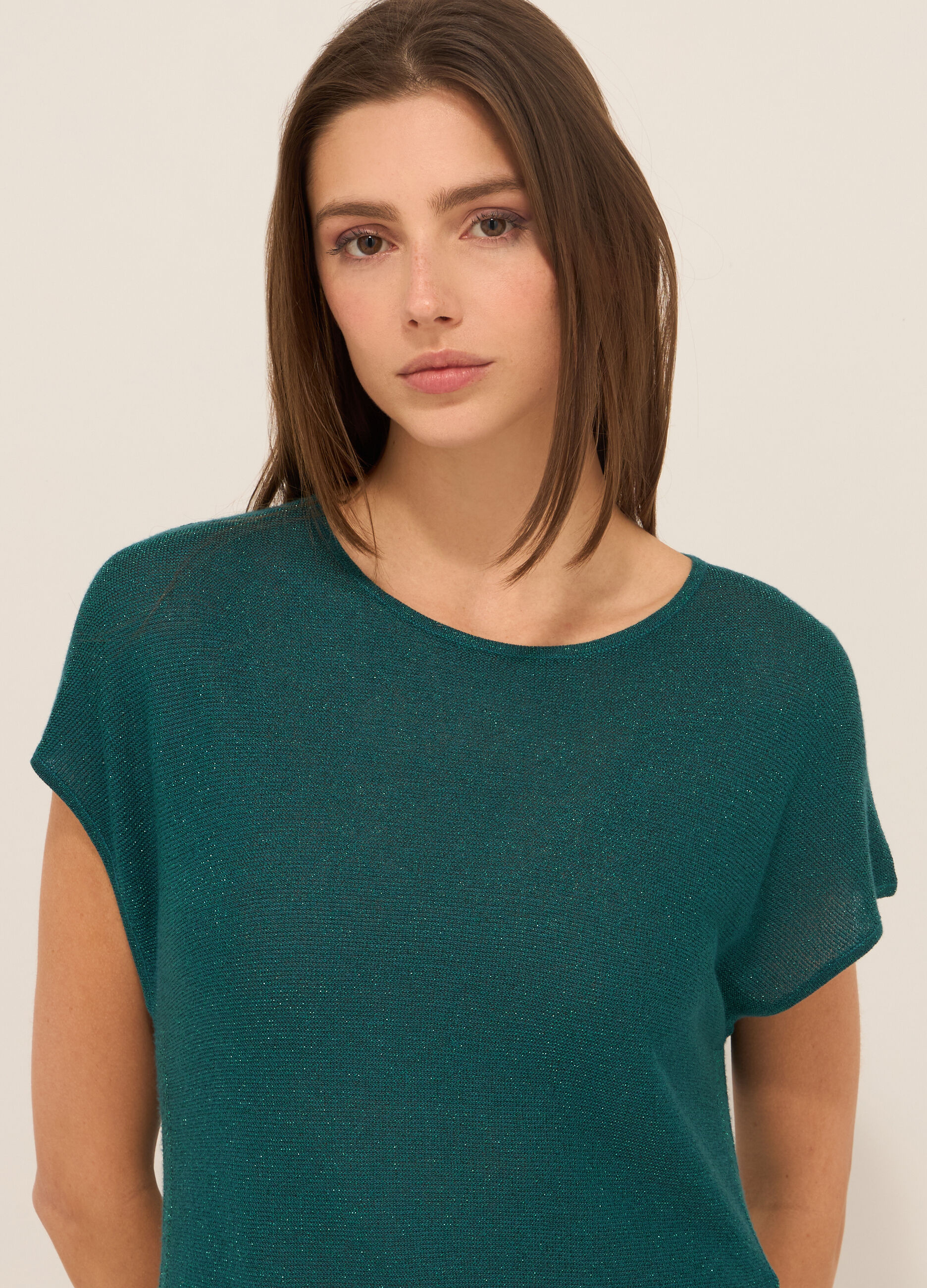 Tricot misto viscosa a maniche corte donna_2