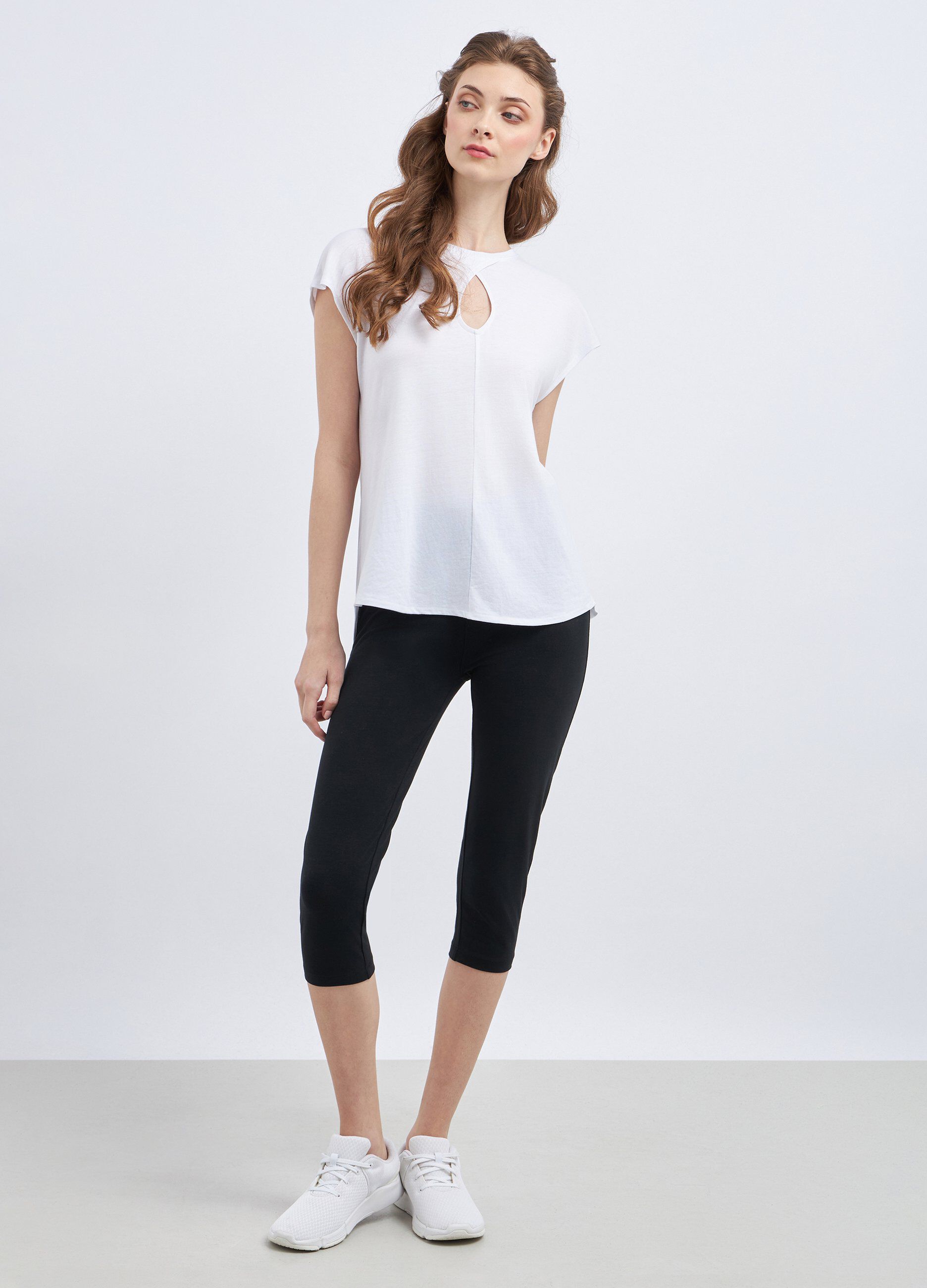 Leggings capri in cotone stretch donna_0