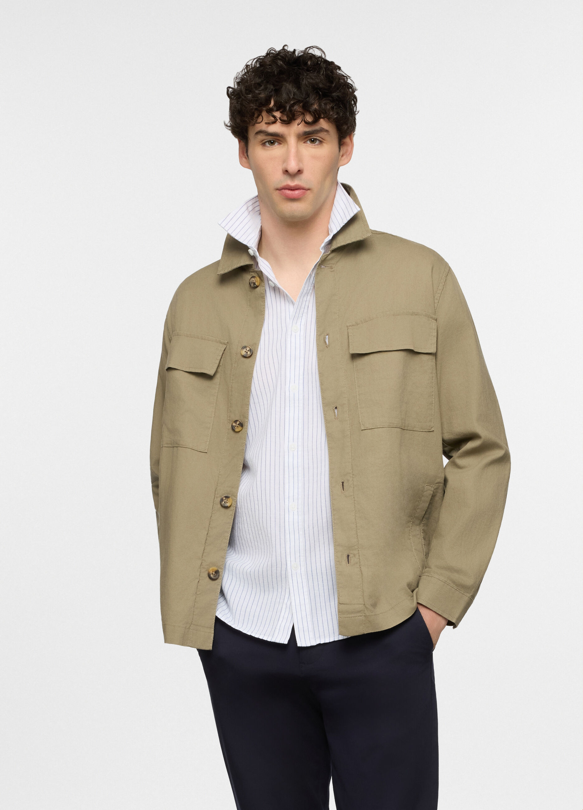 Giacca a camicia in cotone e lino uomo_0