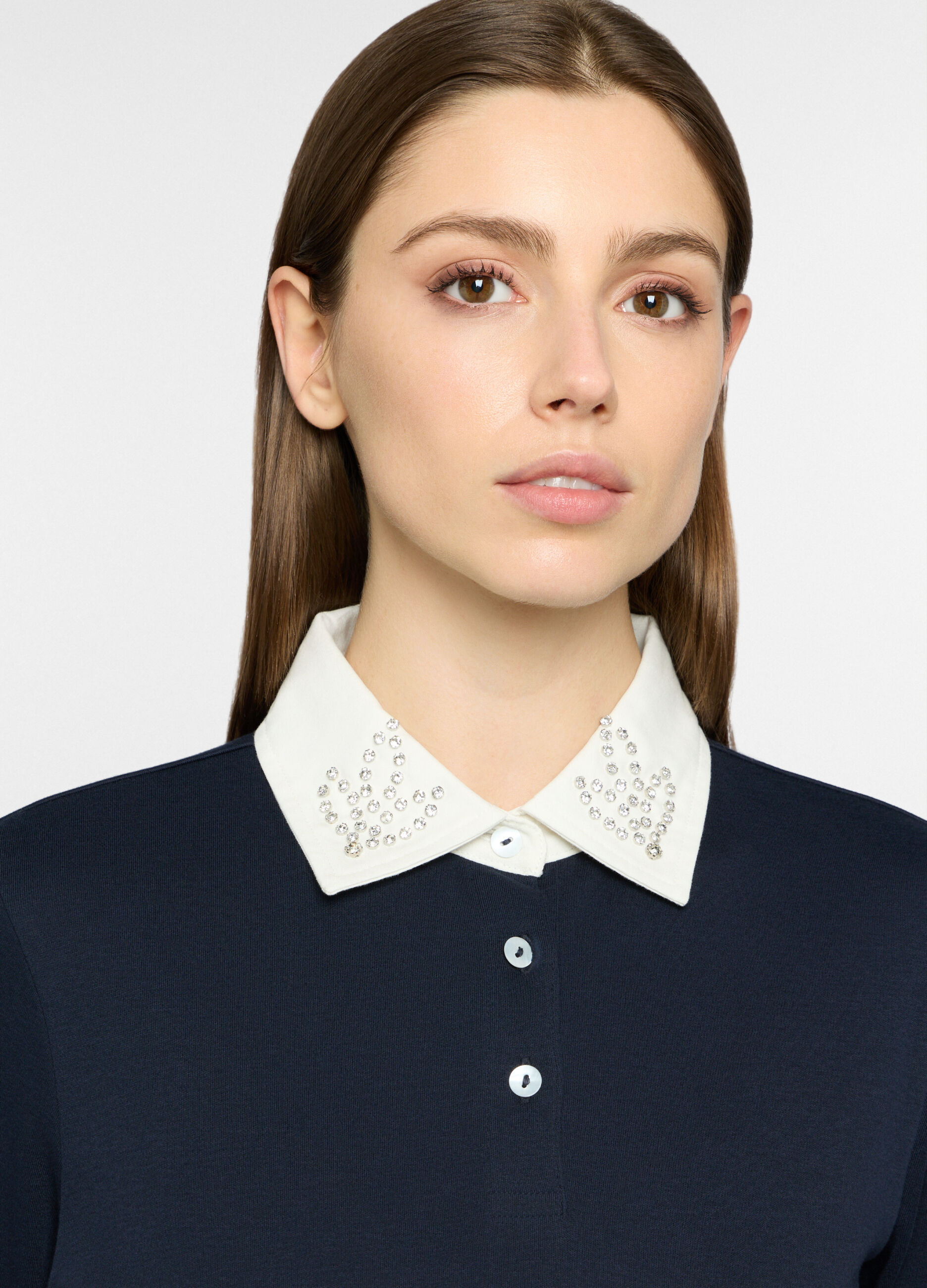 T-shirt con colletto alla francese in interlock donna_2