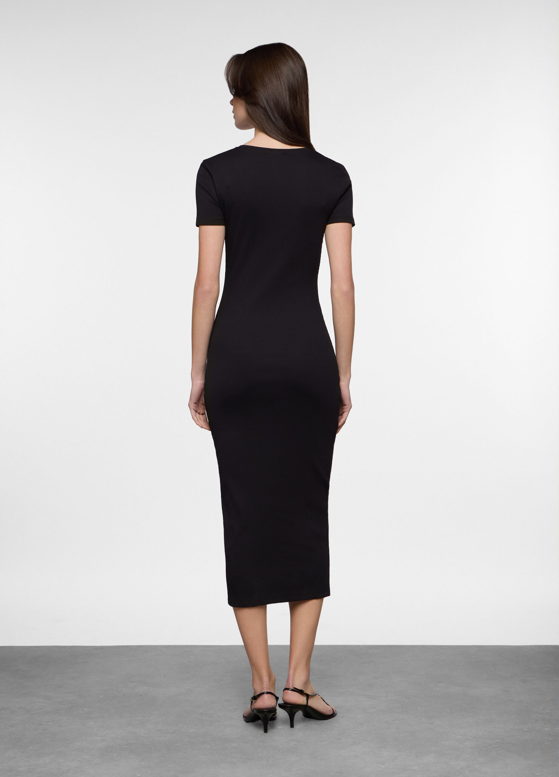 Abito lungo fit slim in costina di cotone stretch donna_1