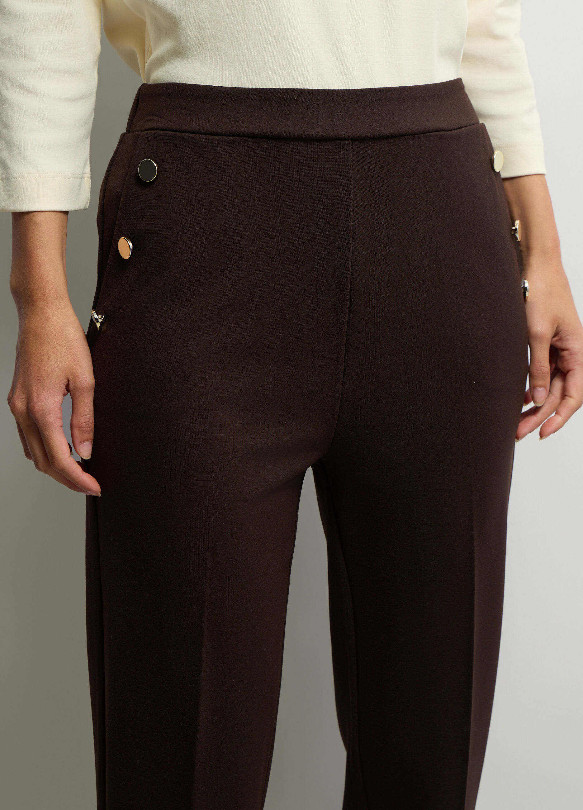 Pantalone Comfort Fit in Punto Milano misto viscosa stretch donna _3