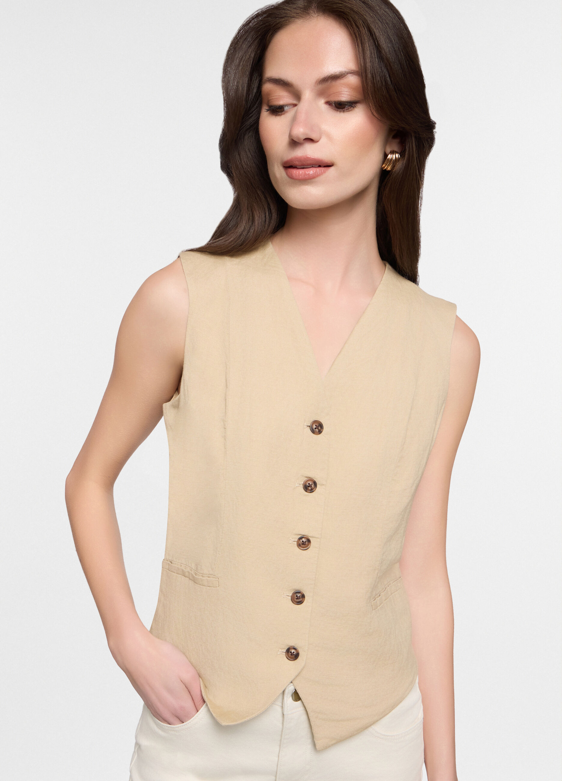 Gilet in twill misto lino donna_2