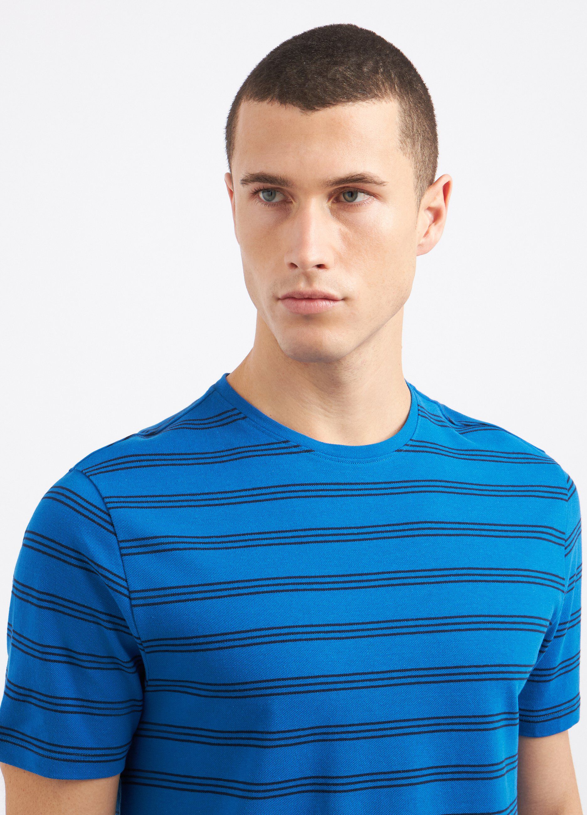T-shirt rigata in puro cotone piquet uomo_2