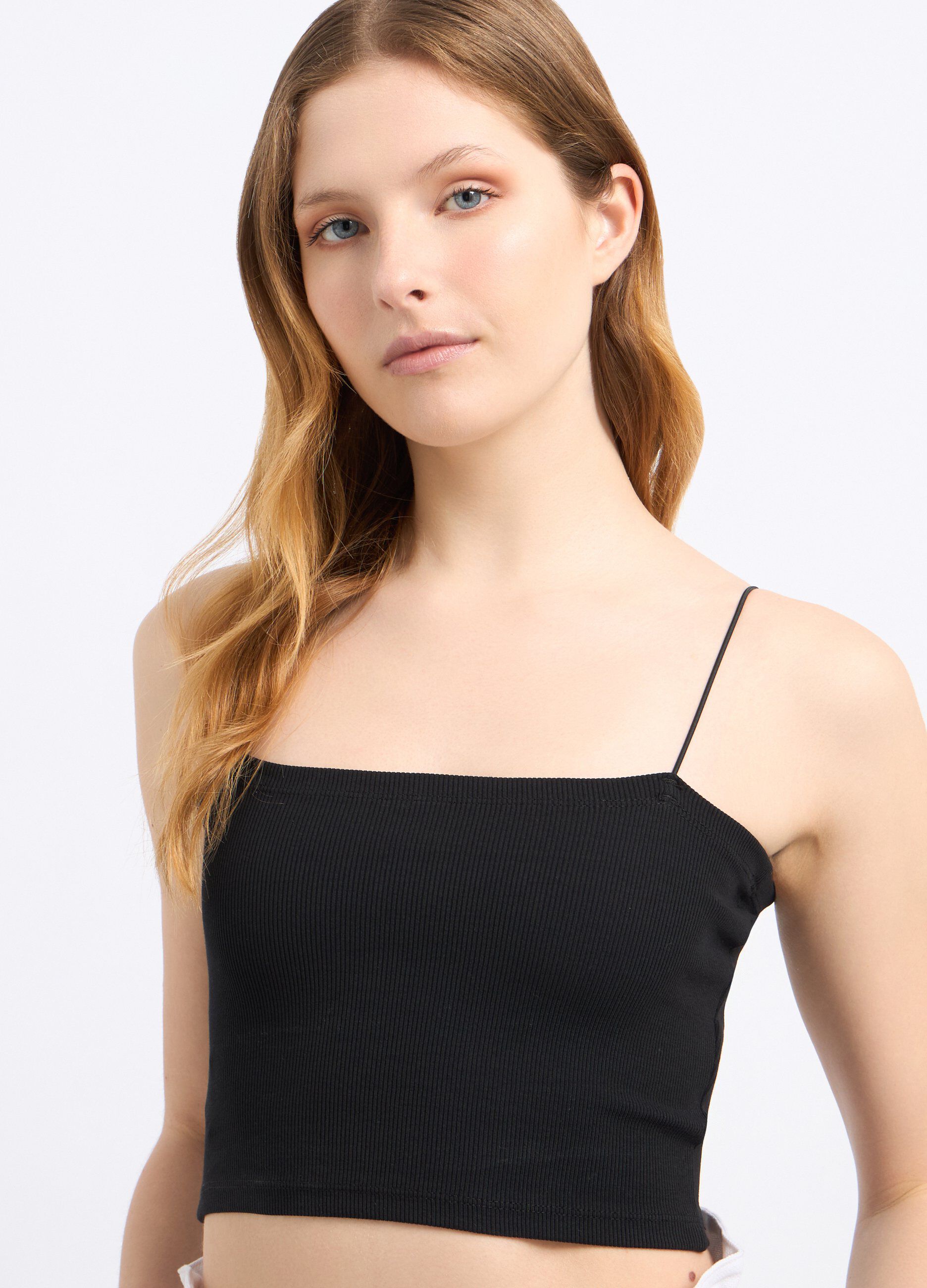 Top a fascia in costina di cotone stretch donna_2