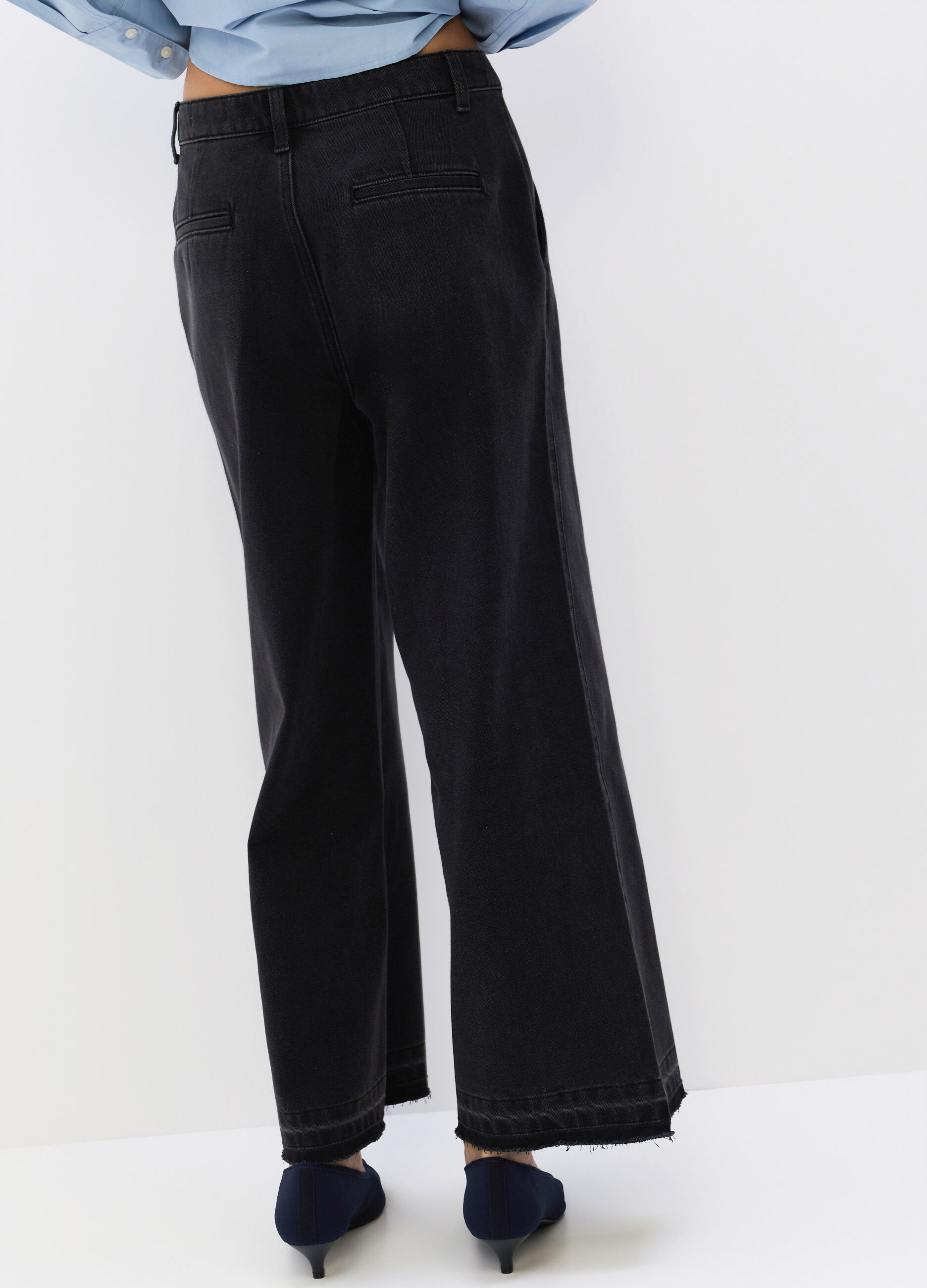 Pantaloni Culotte Fit in denim stretch misto cotone donna_1
