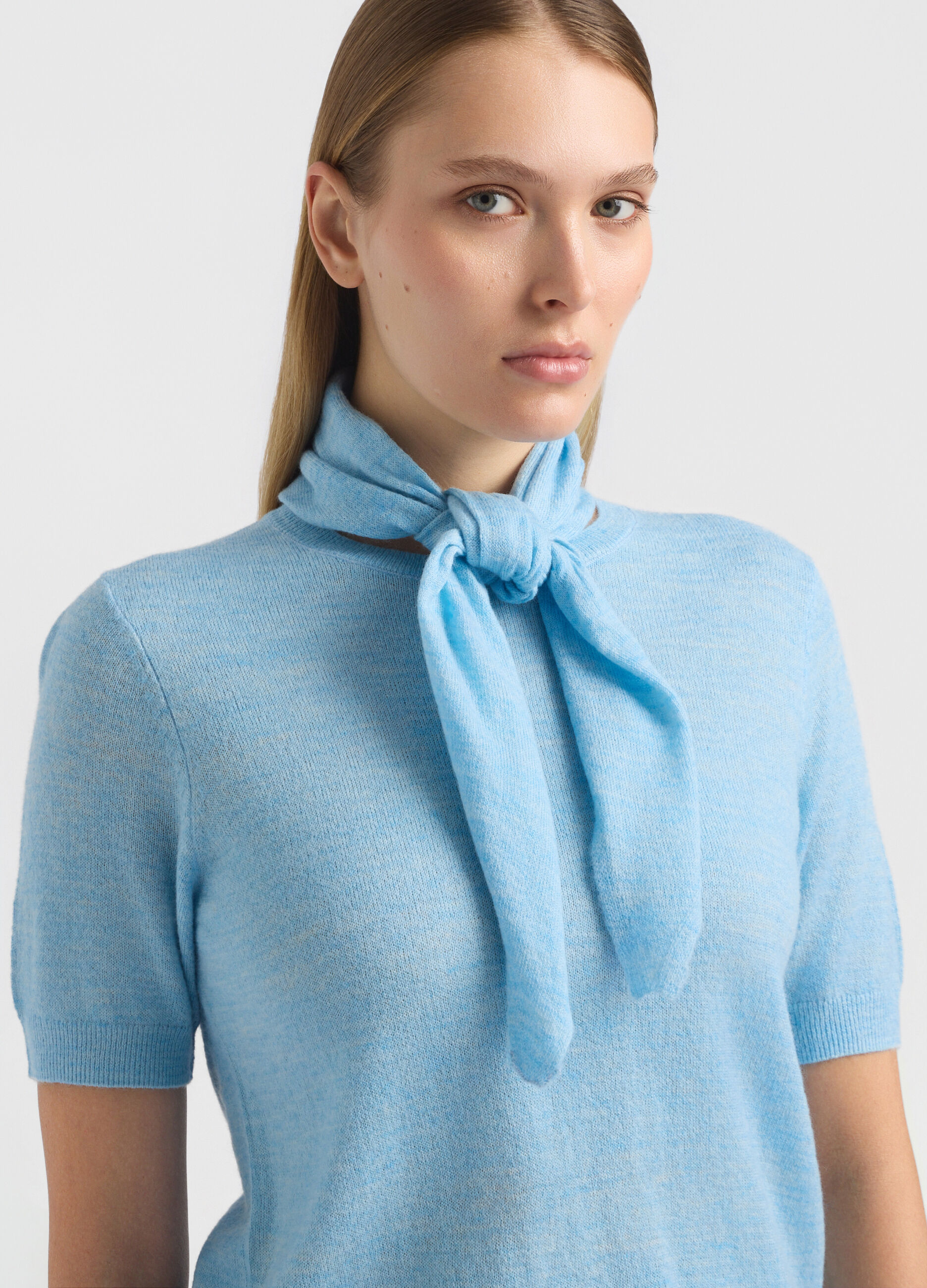 Maglia girocollo rasata misto lana donna_3