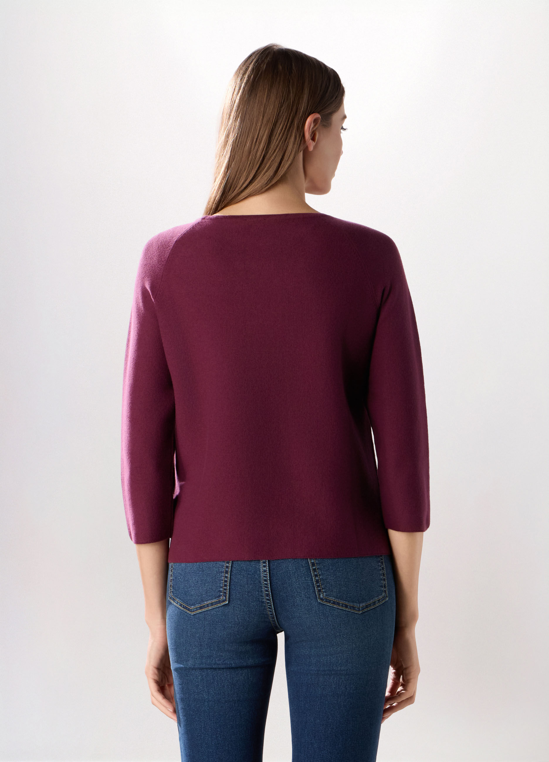 Pullover con manica a 3/4 in misto cotone donna_1