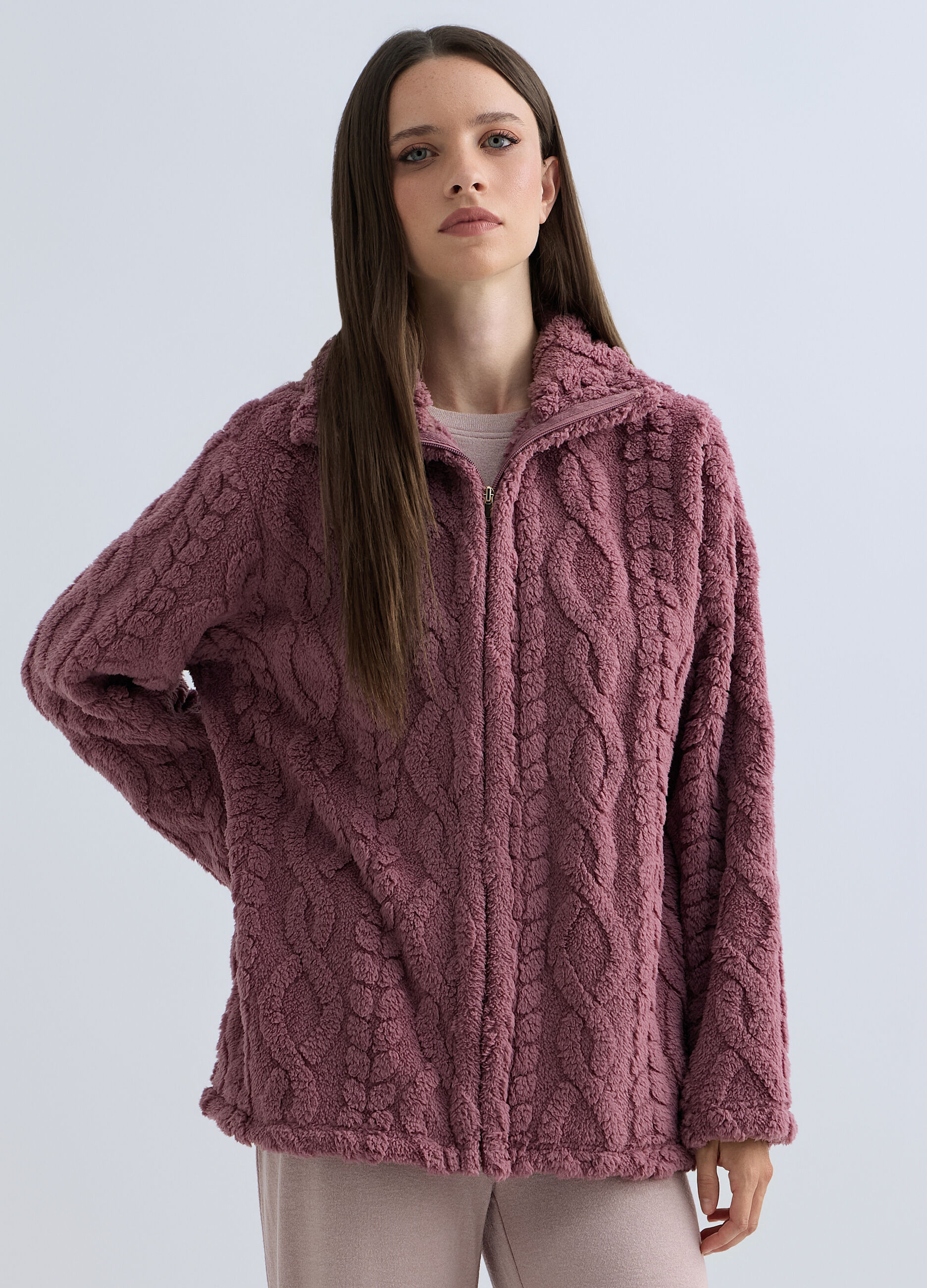 Vestaglia corta in eco fur donna_0