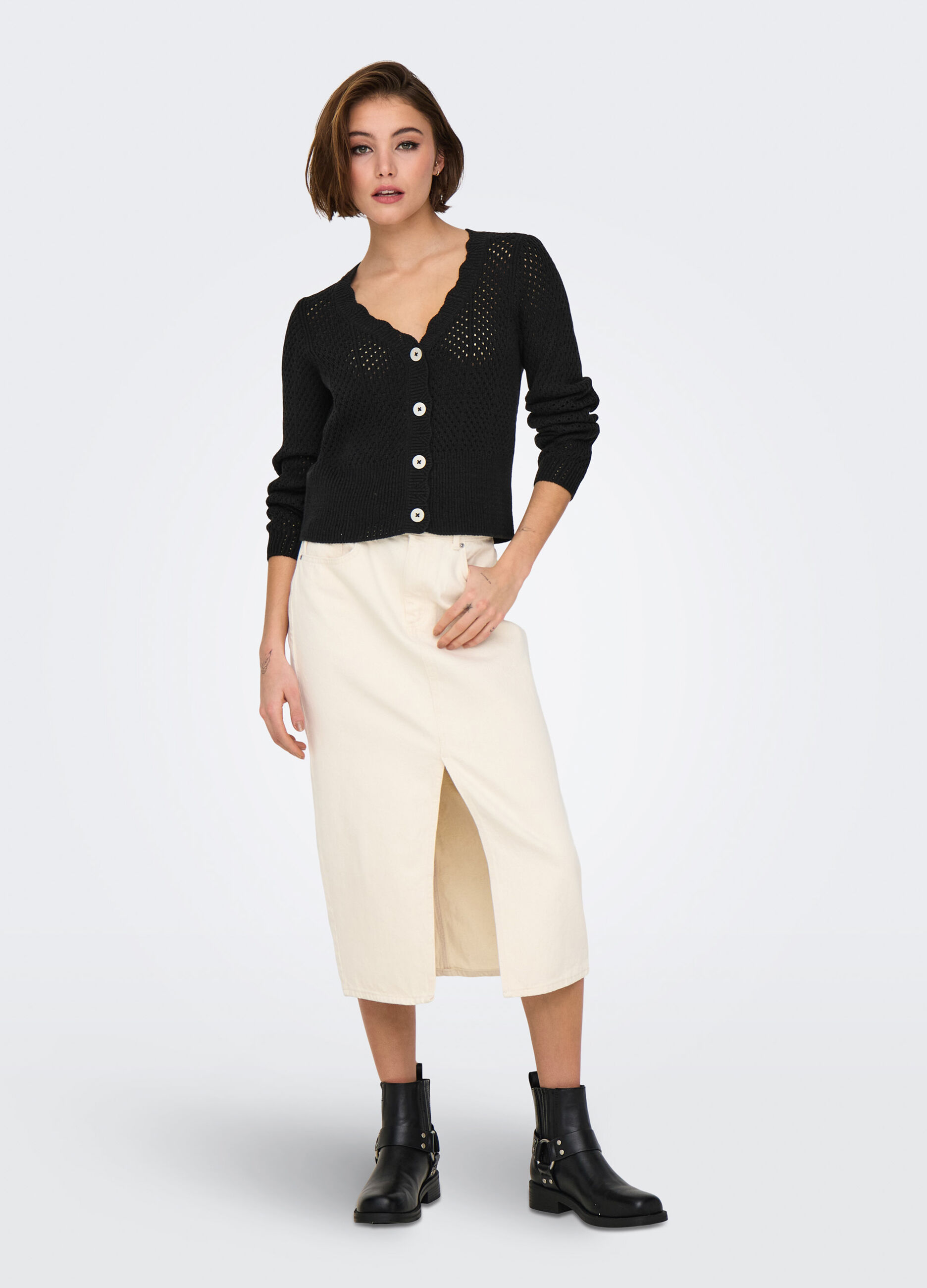Cardigan tricot con lavorazione traforata donna_0