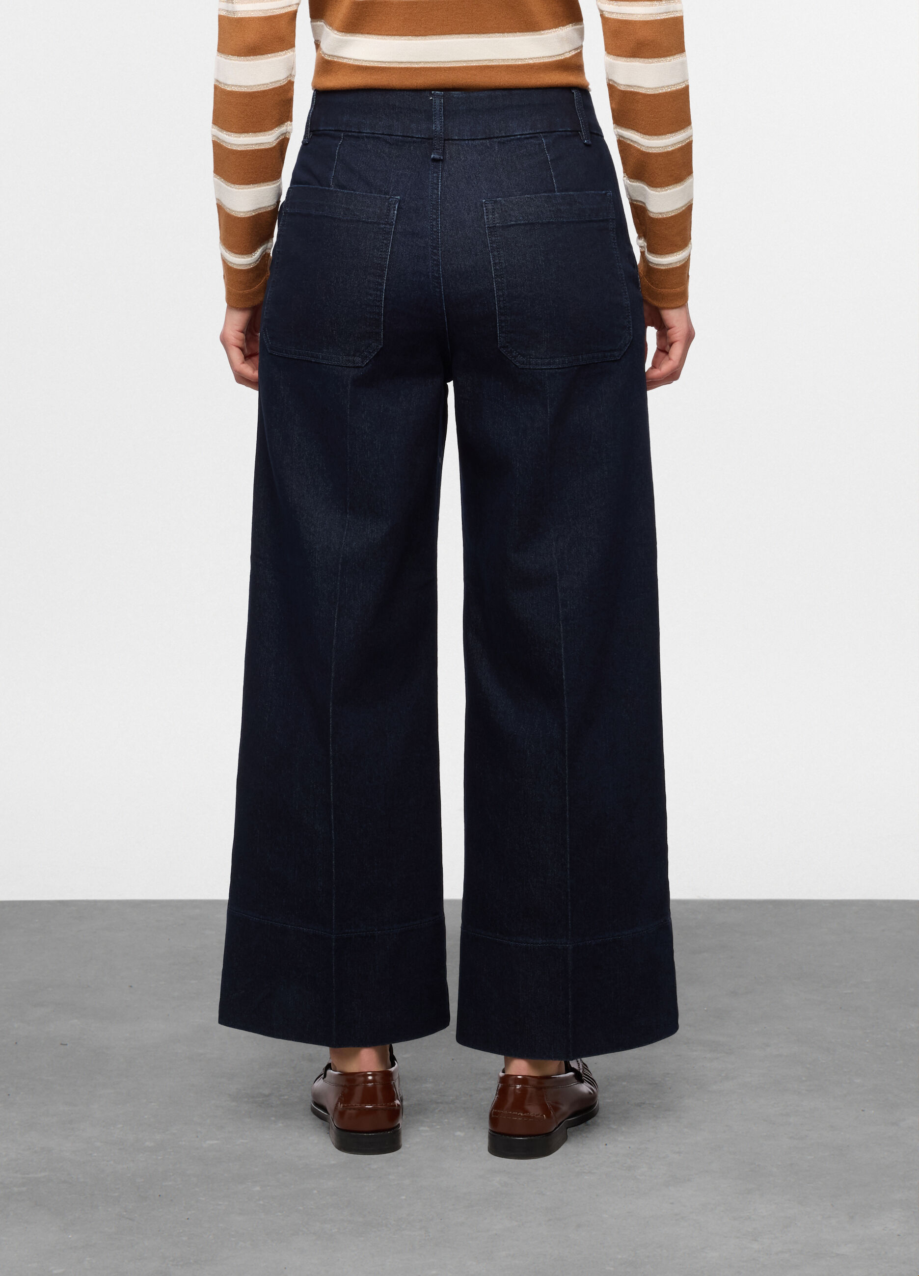 Pantaloni wide leg in denim stretch donna_1