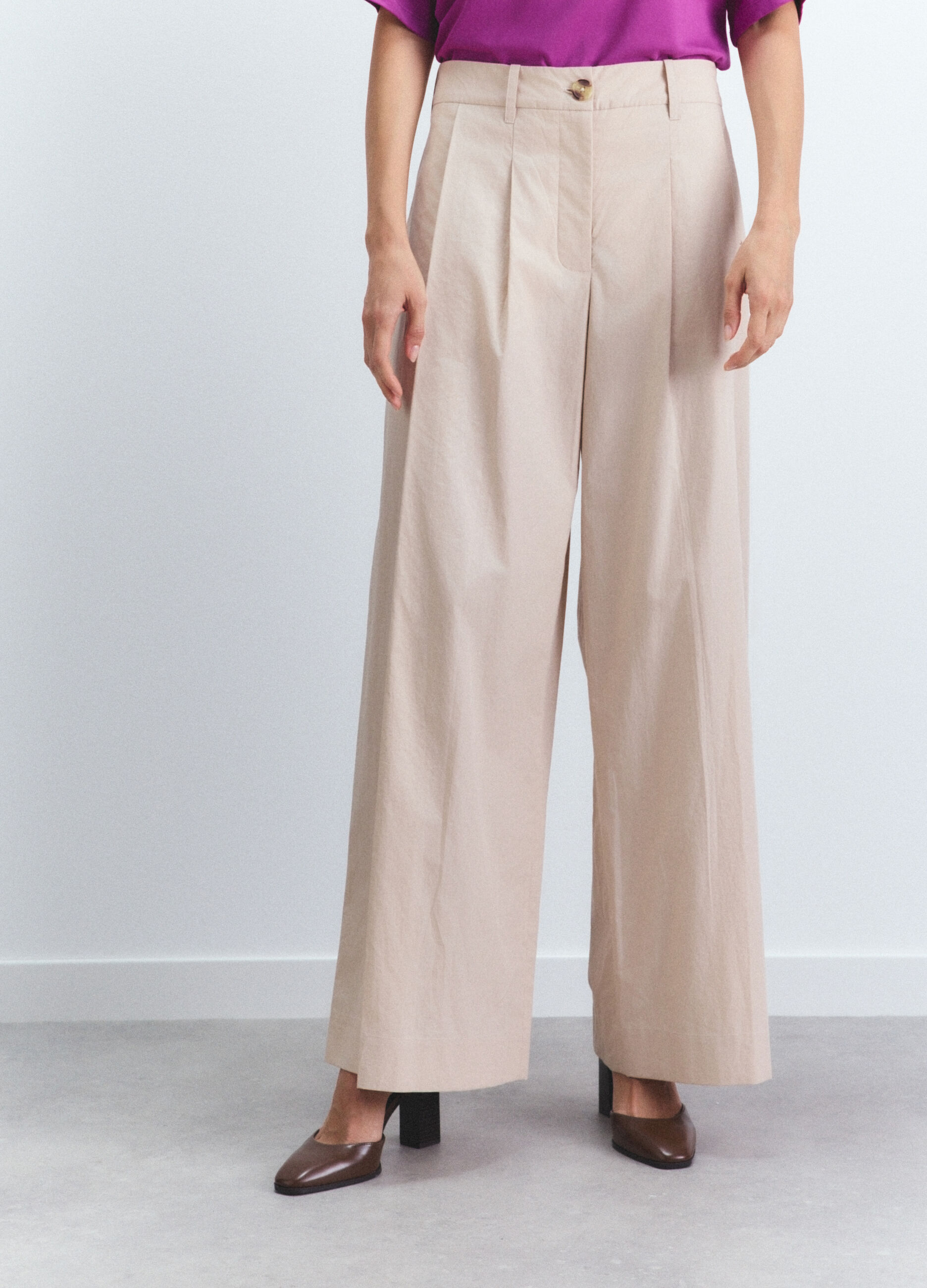 Pantaloni Fit Regular in popeline di puro cotone donna_1