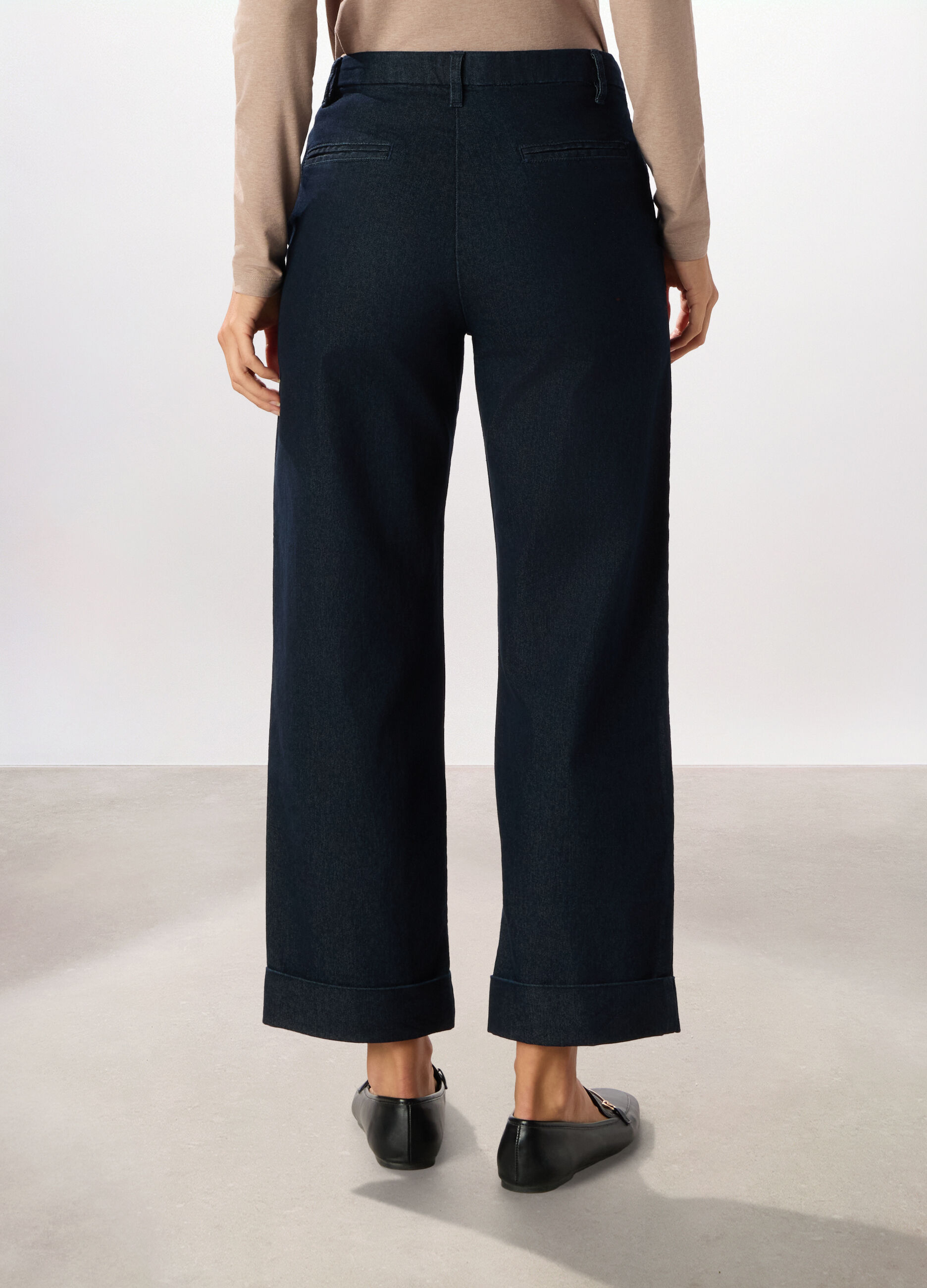 Pantaloni wide leg in denim misto cotone donna_1