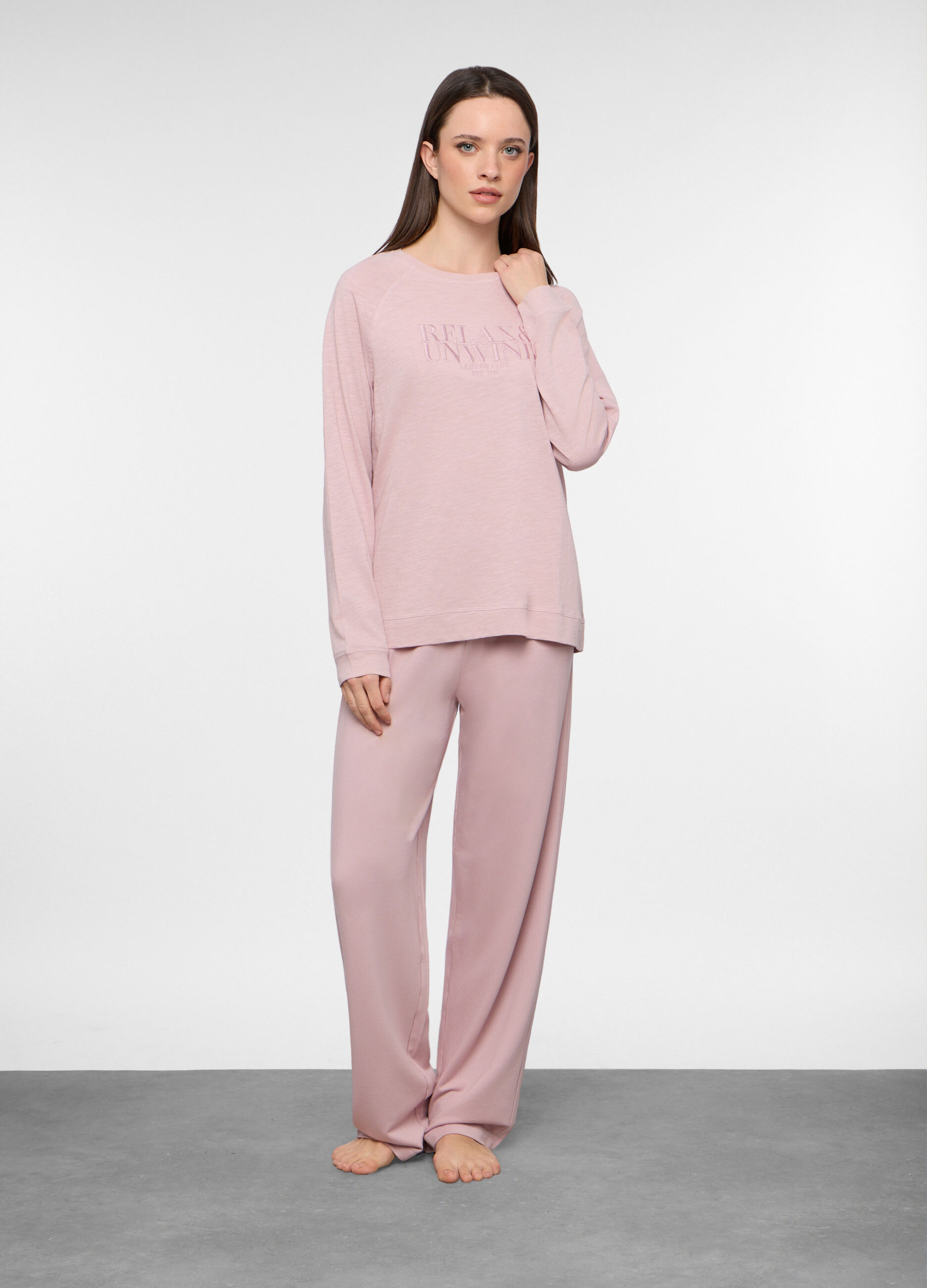 Set pigiama lungo in jersey slub di puro cotone donna_0