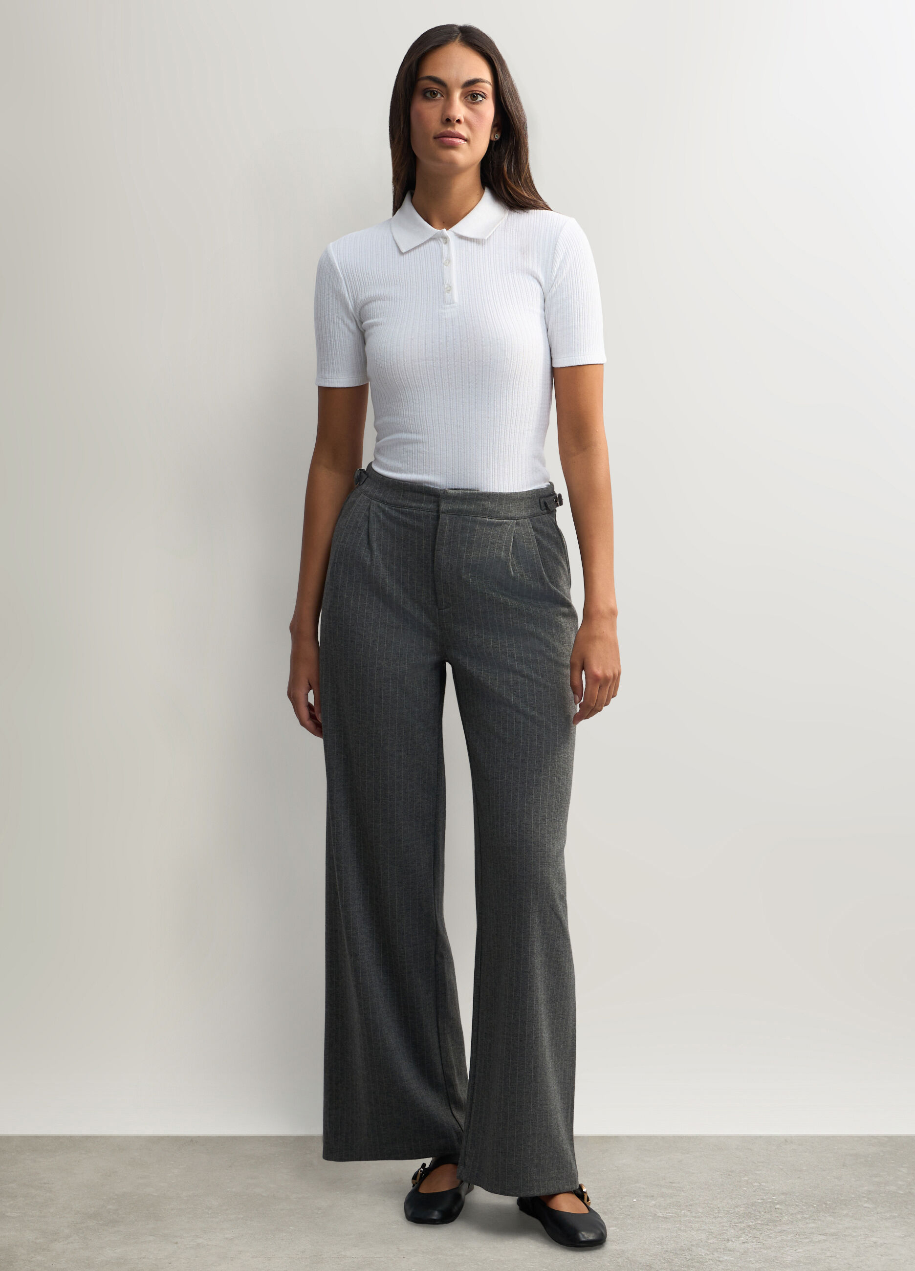 Pantaloni Straight Fit gessati misto viscosa stretch donna_0