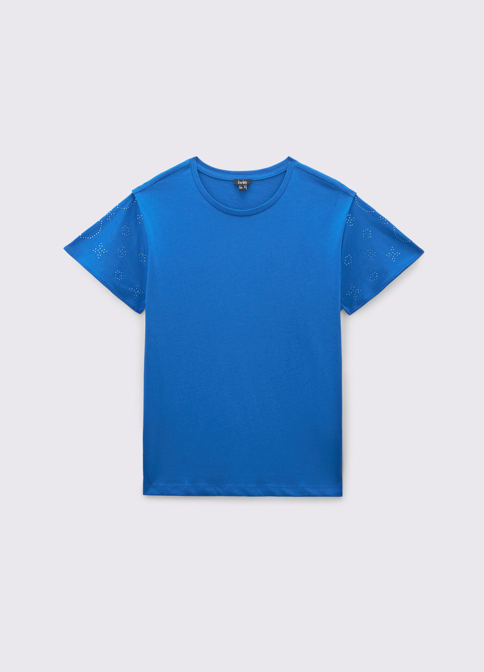 T-shirt in puro cotone con strass donna