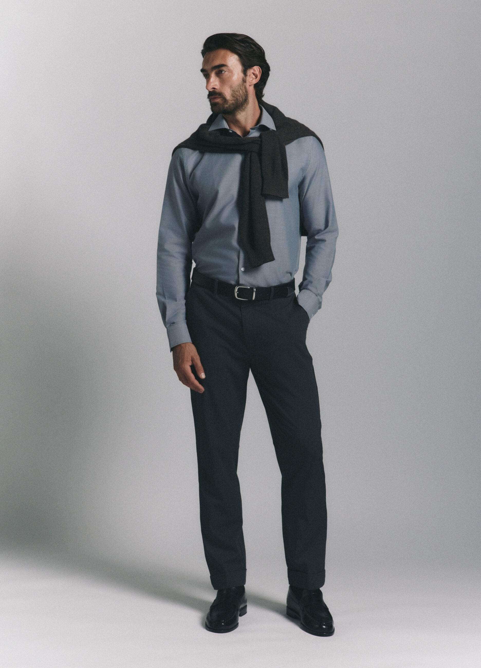 Camicia regular fit in tessuto effetto chambray uomo_0