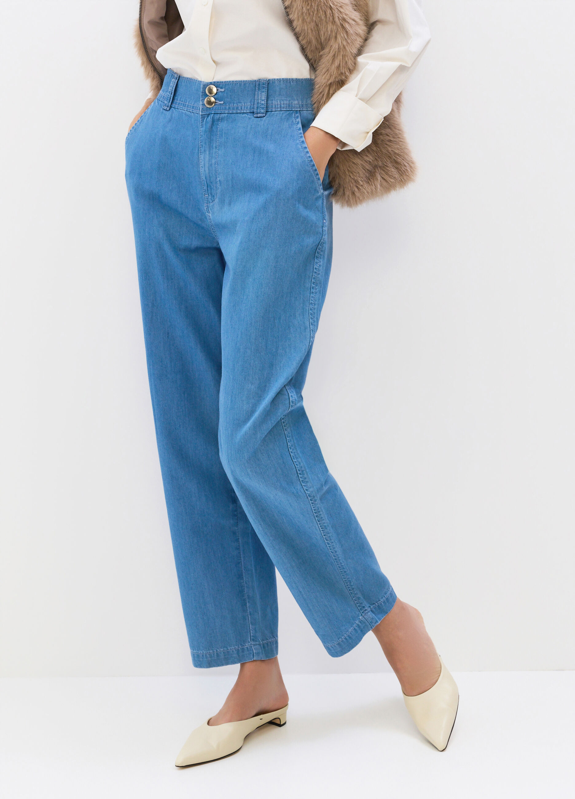 Jogger Baggy Fit in denim di cotone misto lyocell donna_2