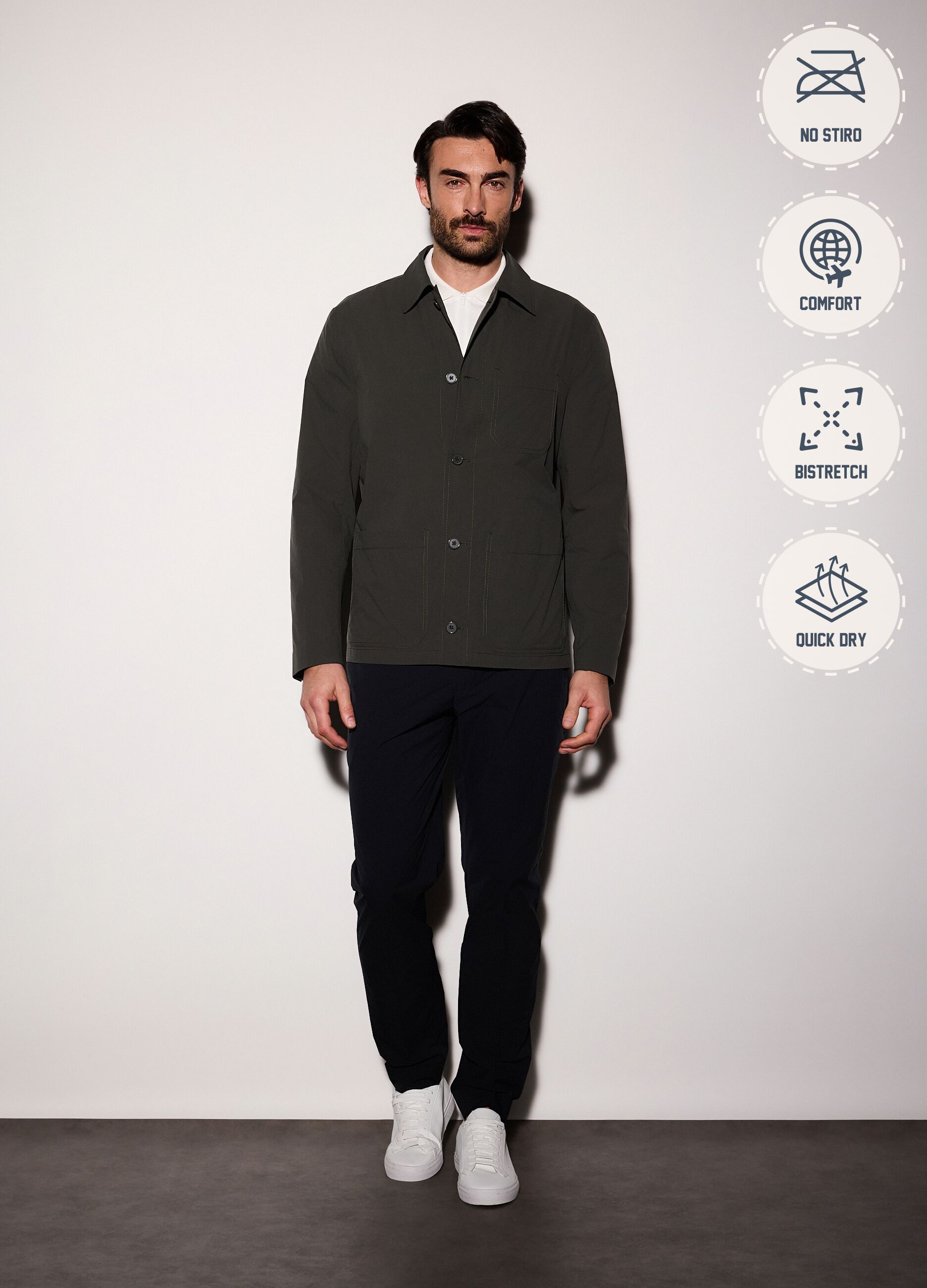 Giacca a camicia in tessuto tecnico uomo_0