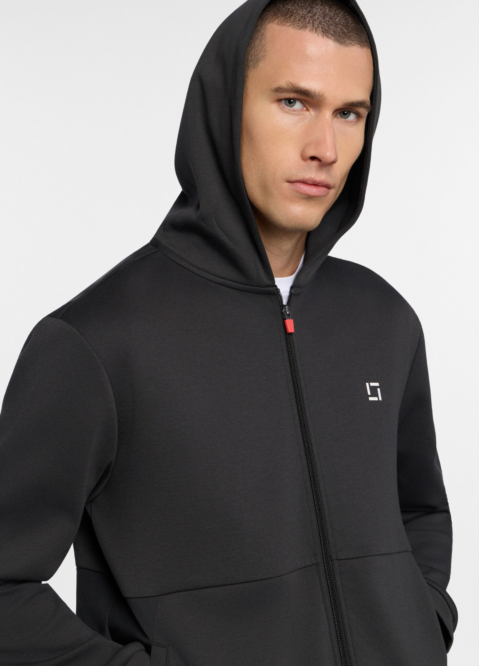 Felpa con cappuccio in interlock misto cotone uomo_2