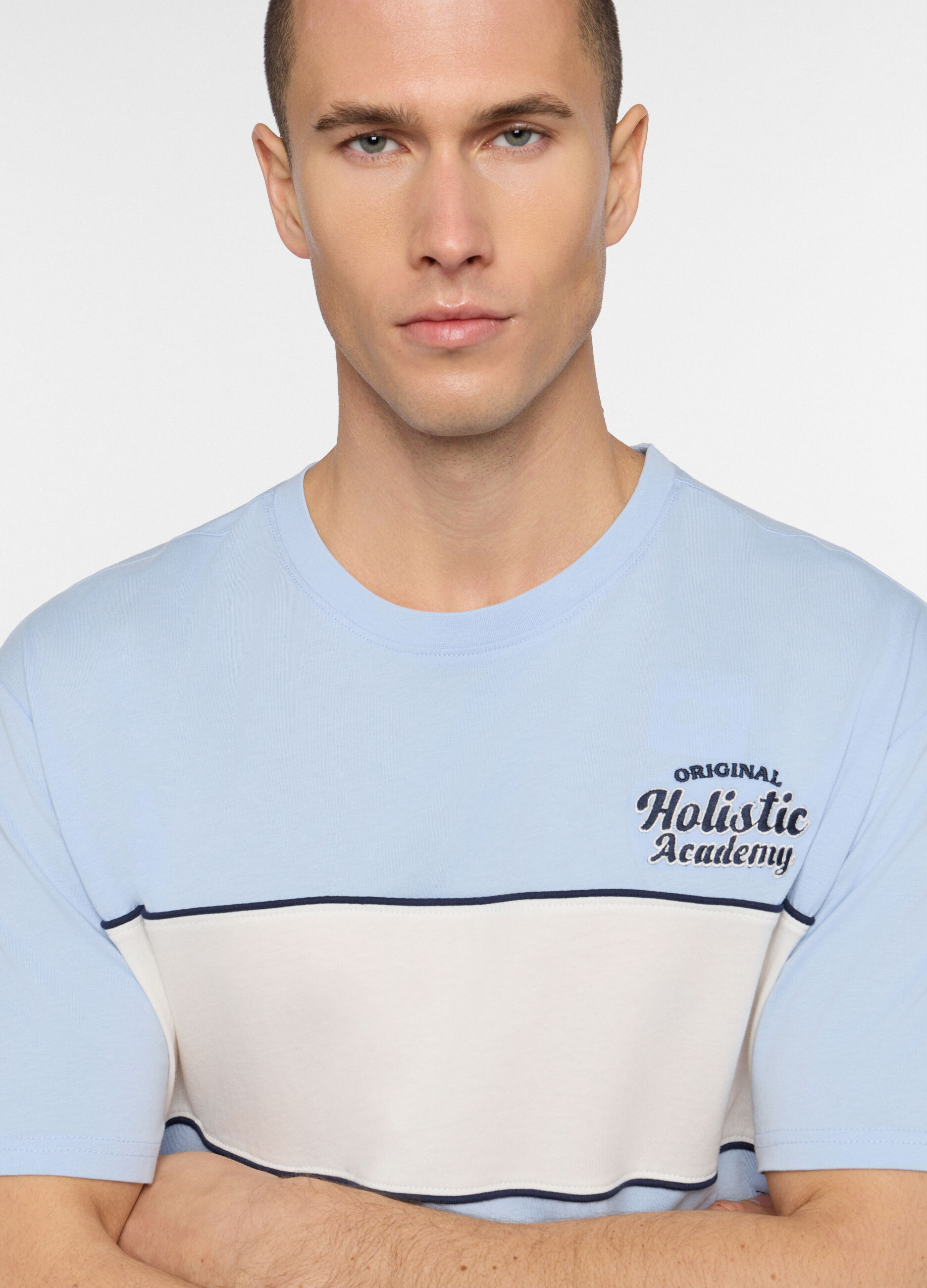 T-shirt girocollo con fascia a contrasto uomo_2