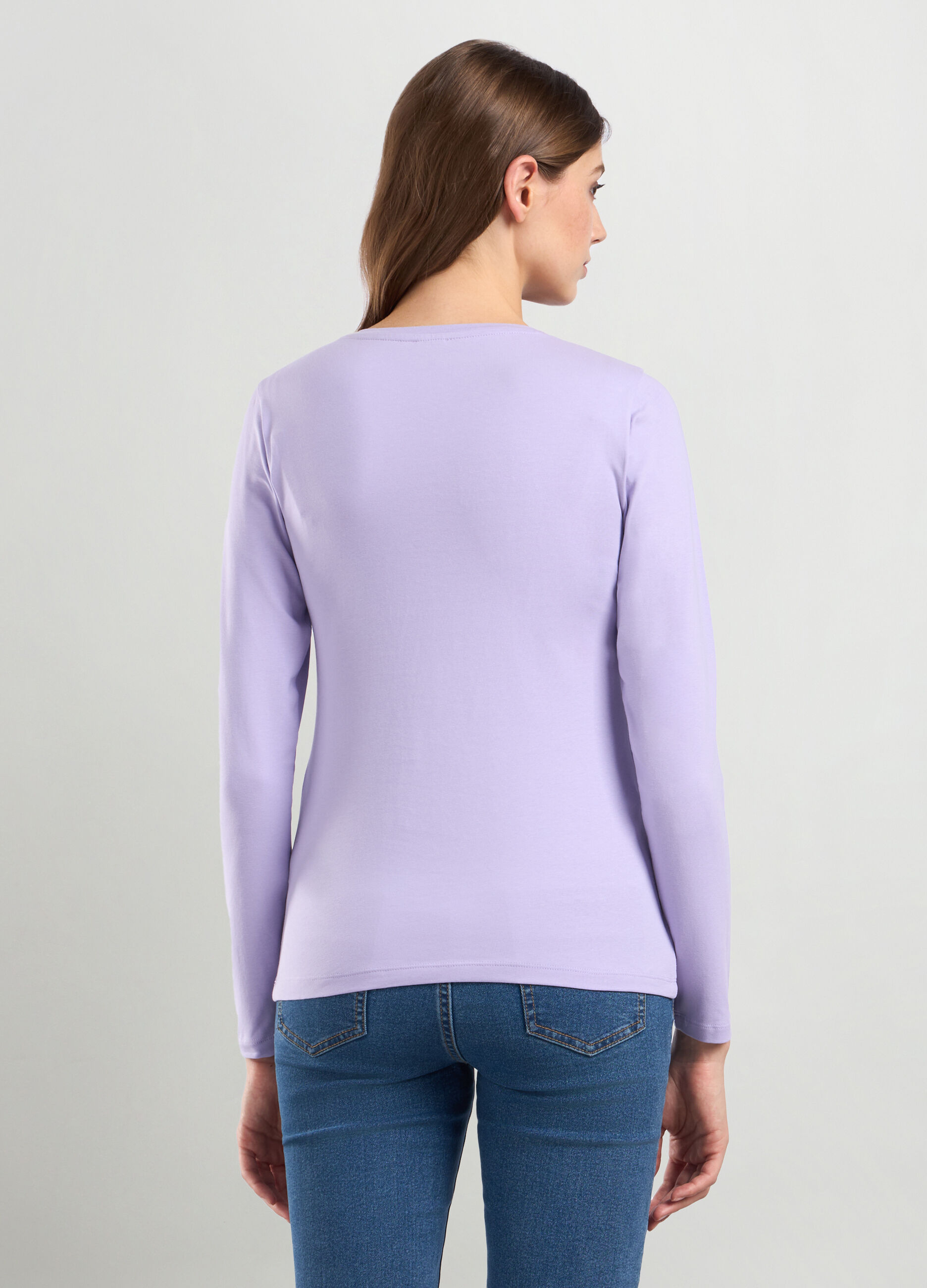 T-shirt in jersey di cotone stretch con paillettes donna_1