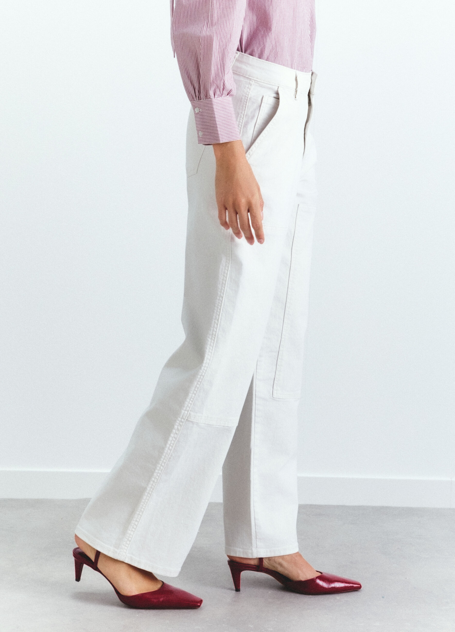 Pantaloni Wide Leg in denim di cotone stretch donna_3