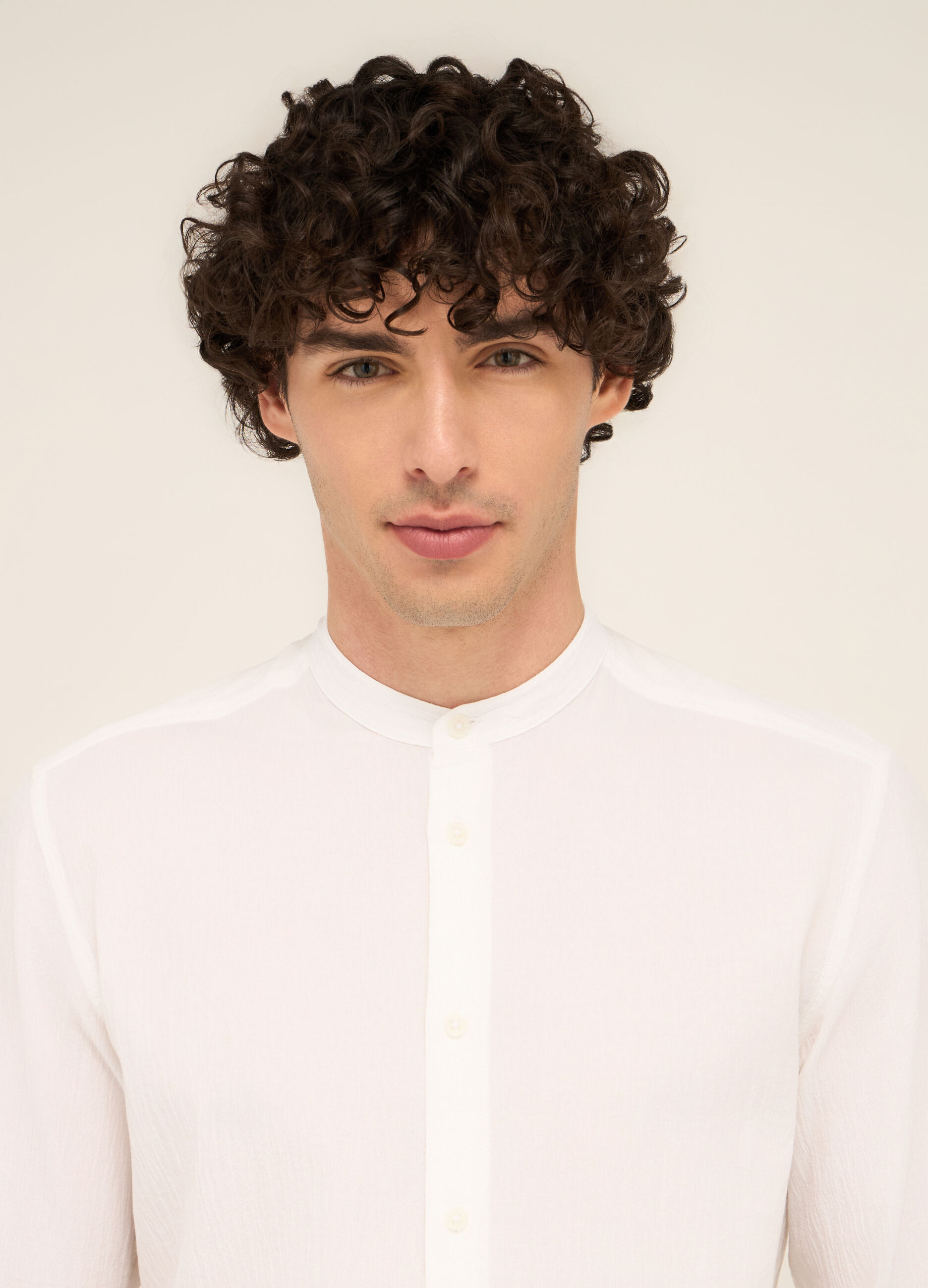 Camicia colletto coreano in garza di cotone