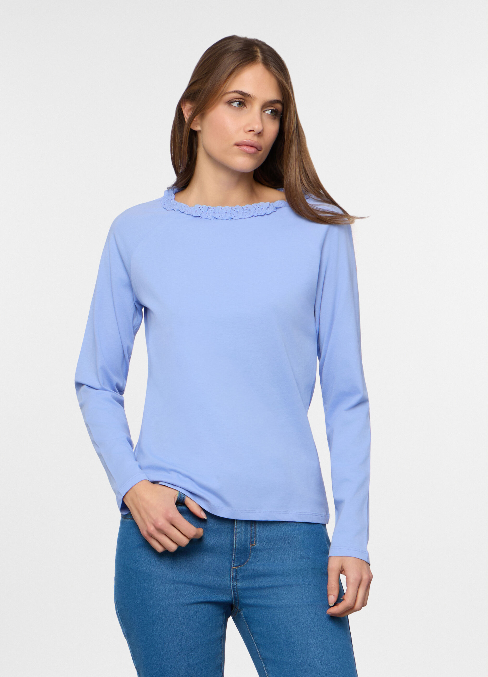 T-shirt con scollo rotondo lavorato donna_0