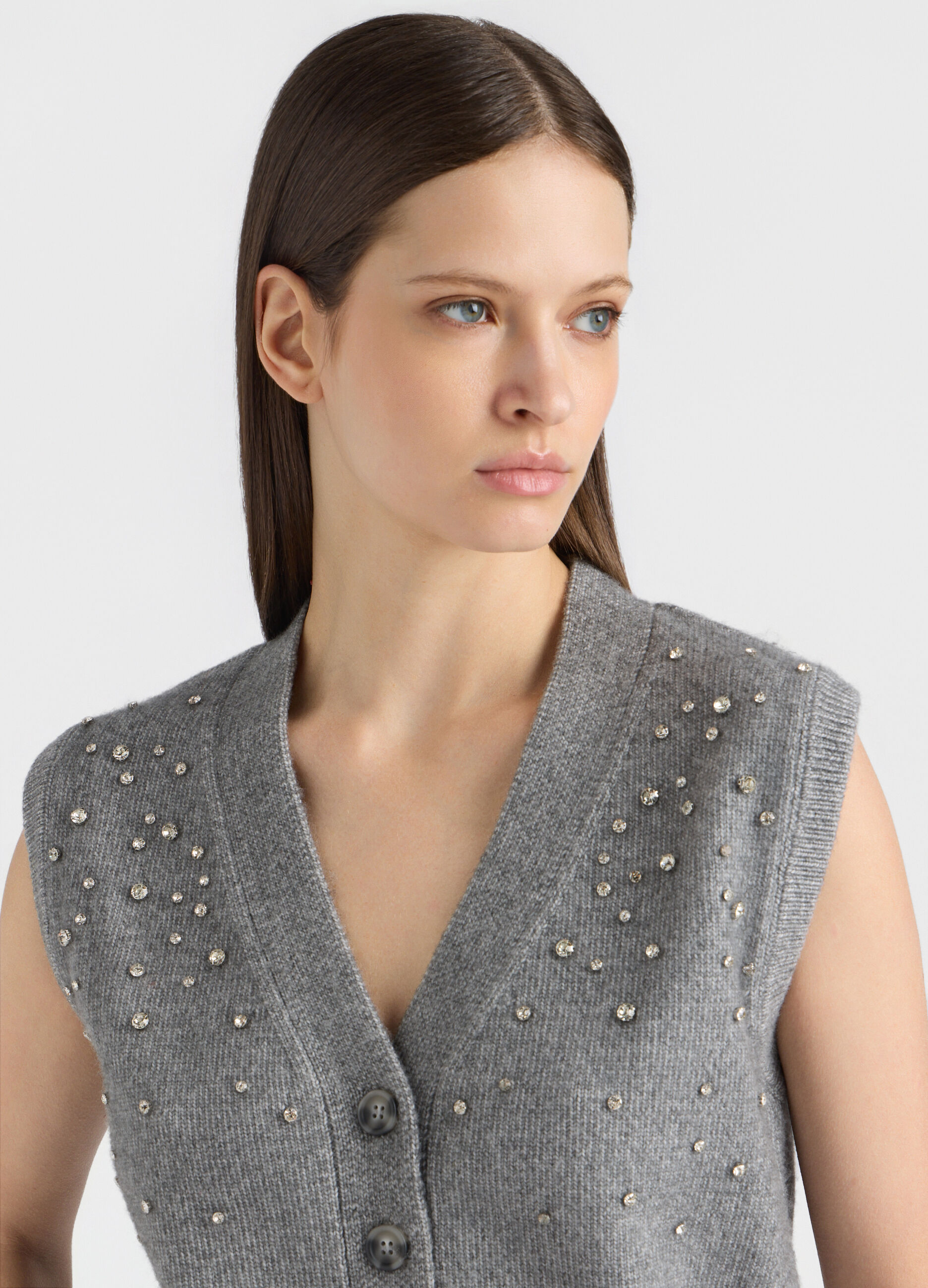 Gilet con scollo a V rasato donna_3