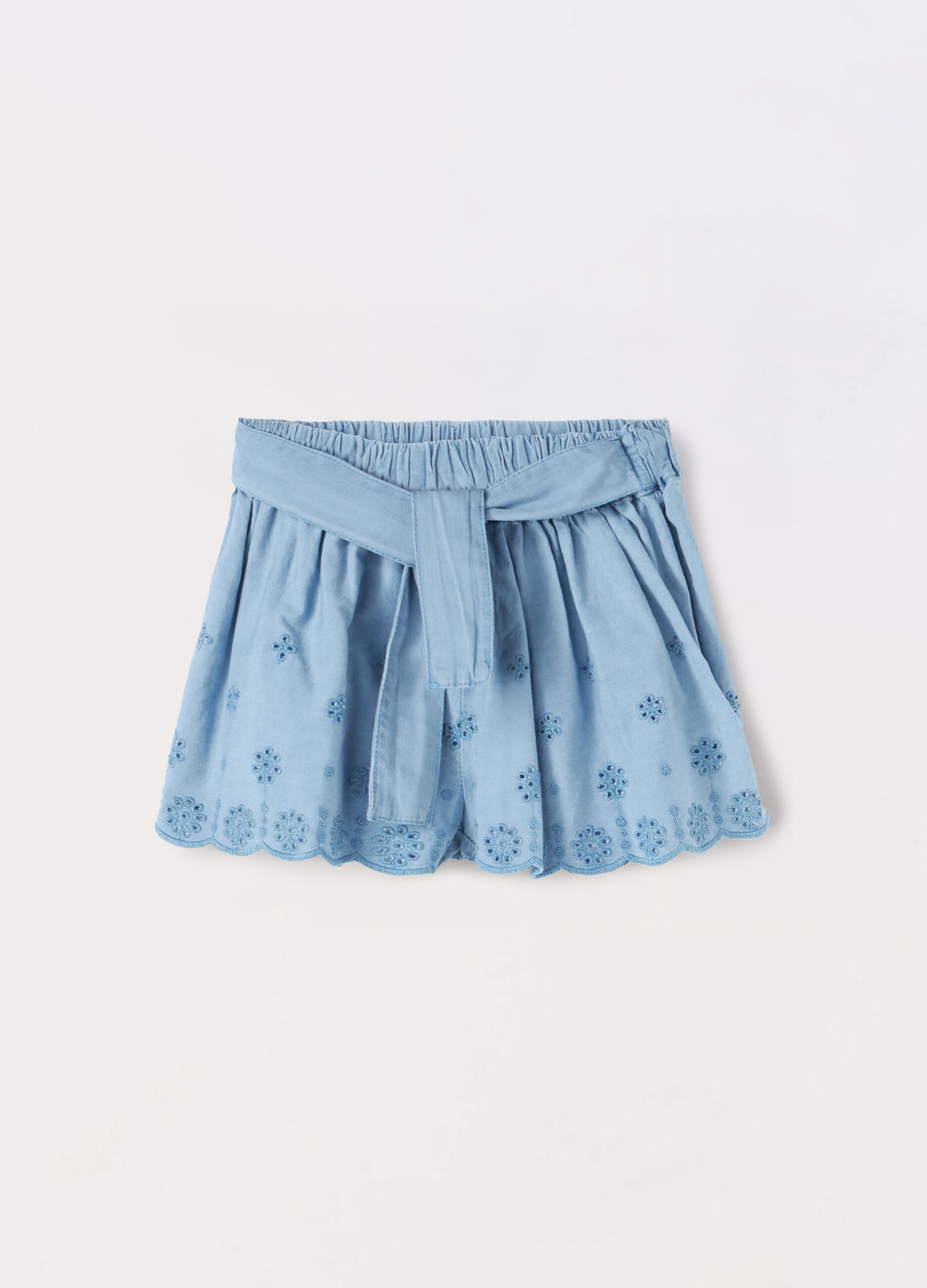 Shorts in denim di puro cotone neonata_0