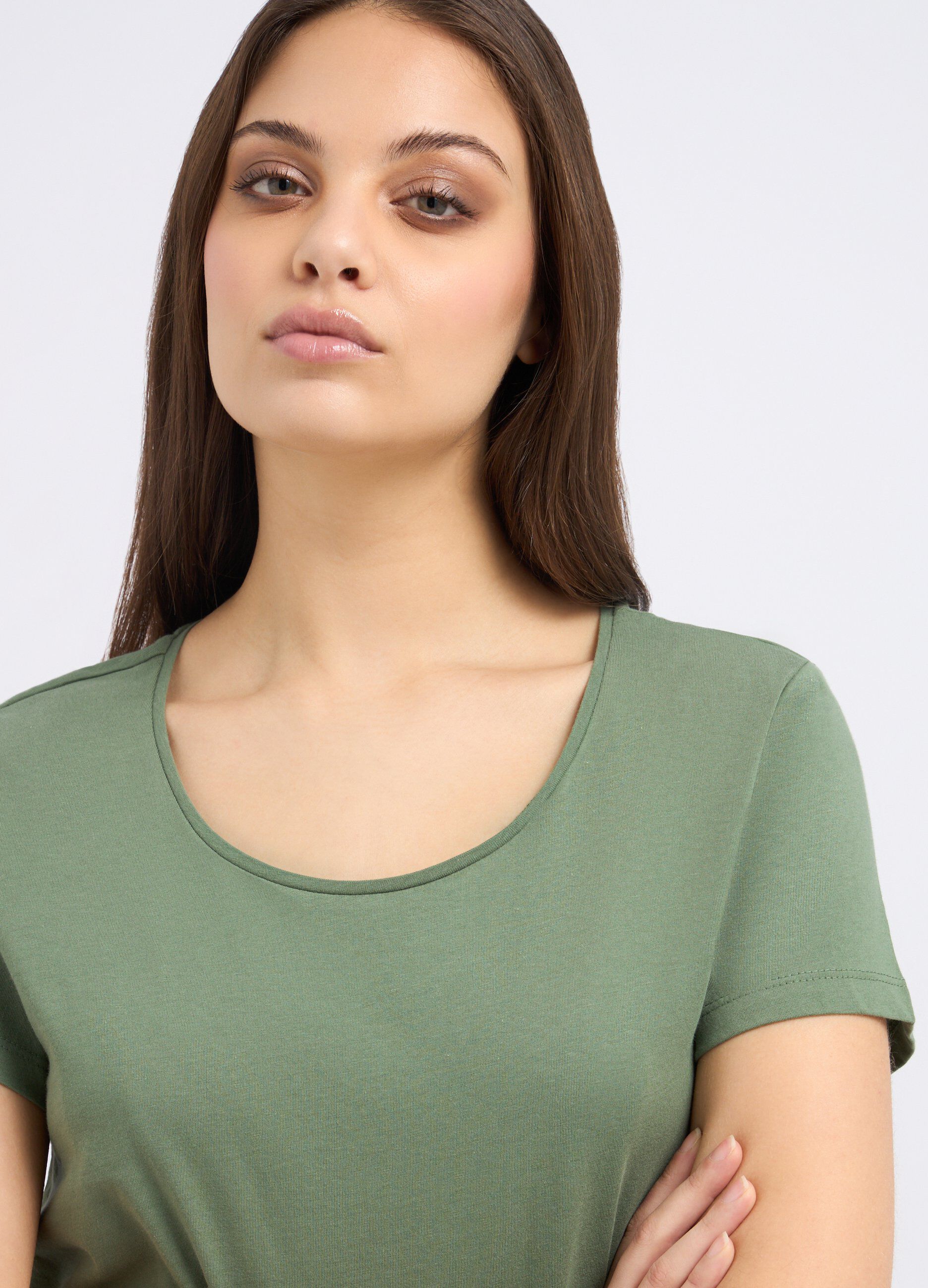 T-shirt in puro cotone tinta unita donna_2