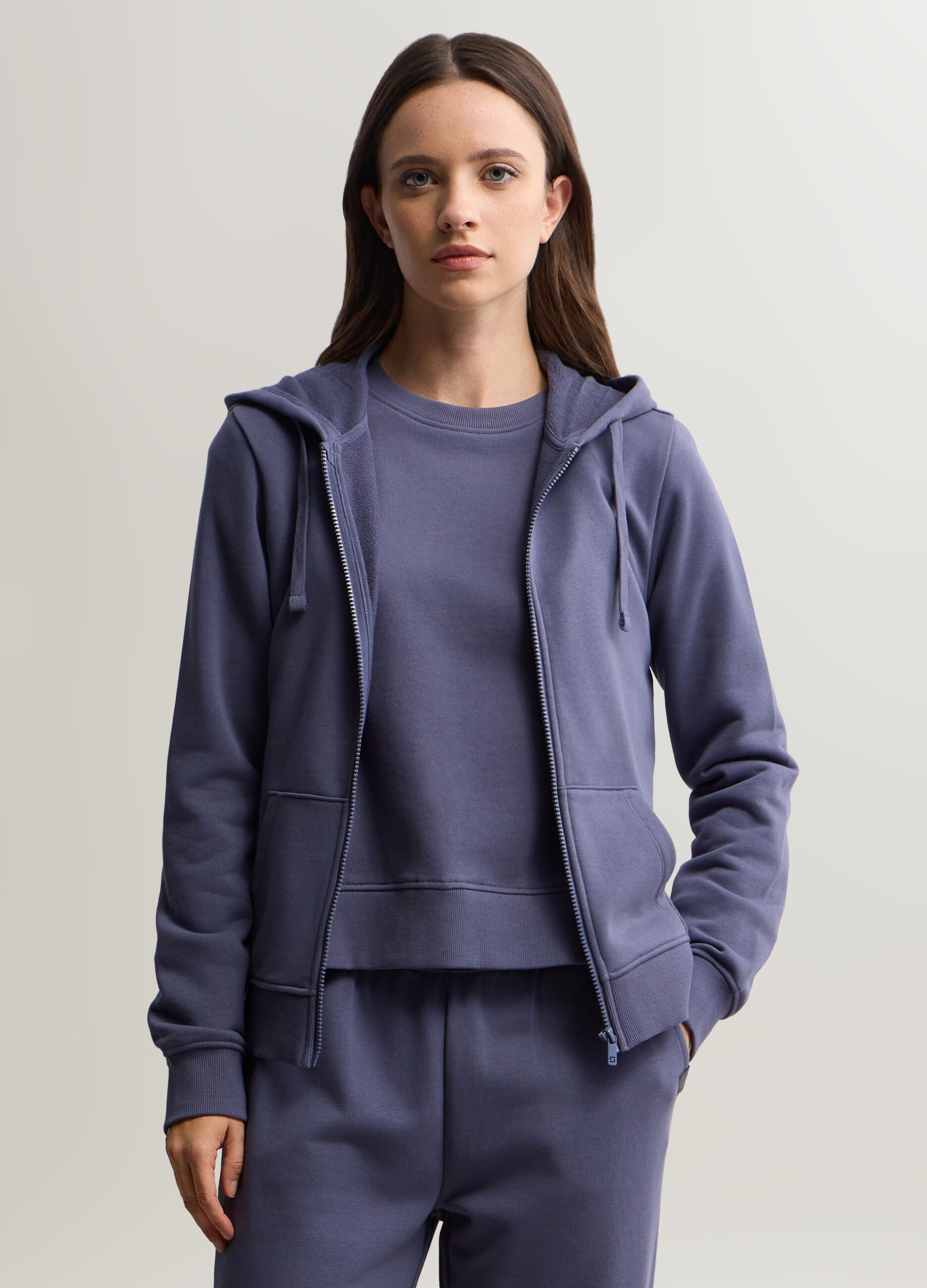 Felpa con cappuccio misto cotone garzato donna_0