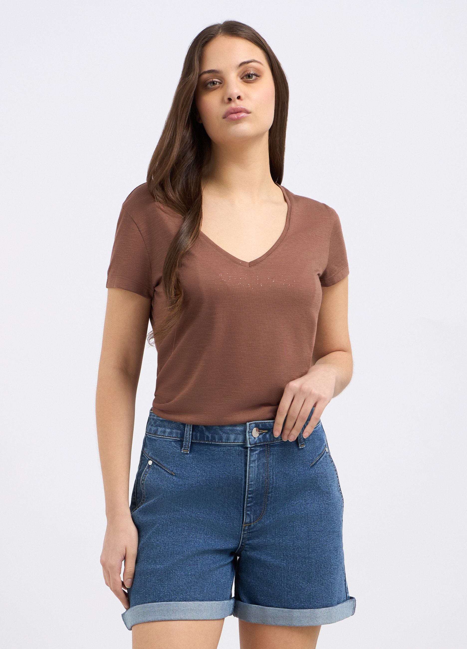 T-shirt in misto viscosa con filo lurex donna_0