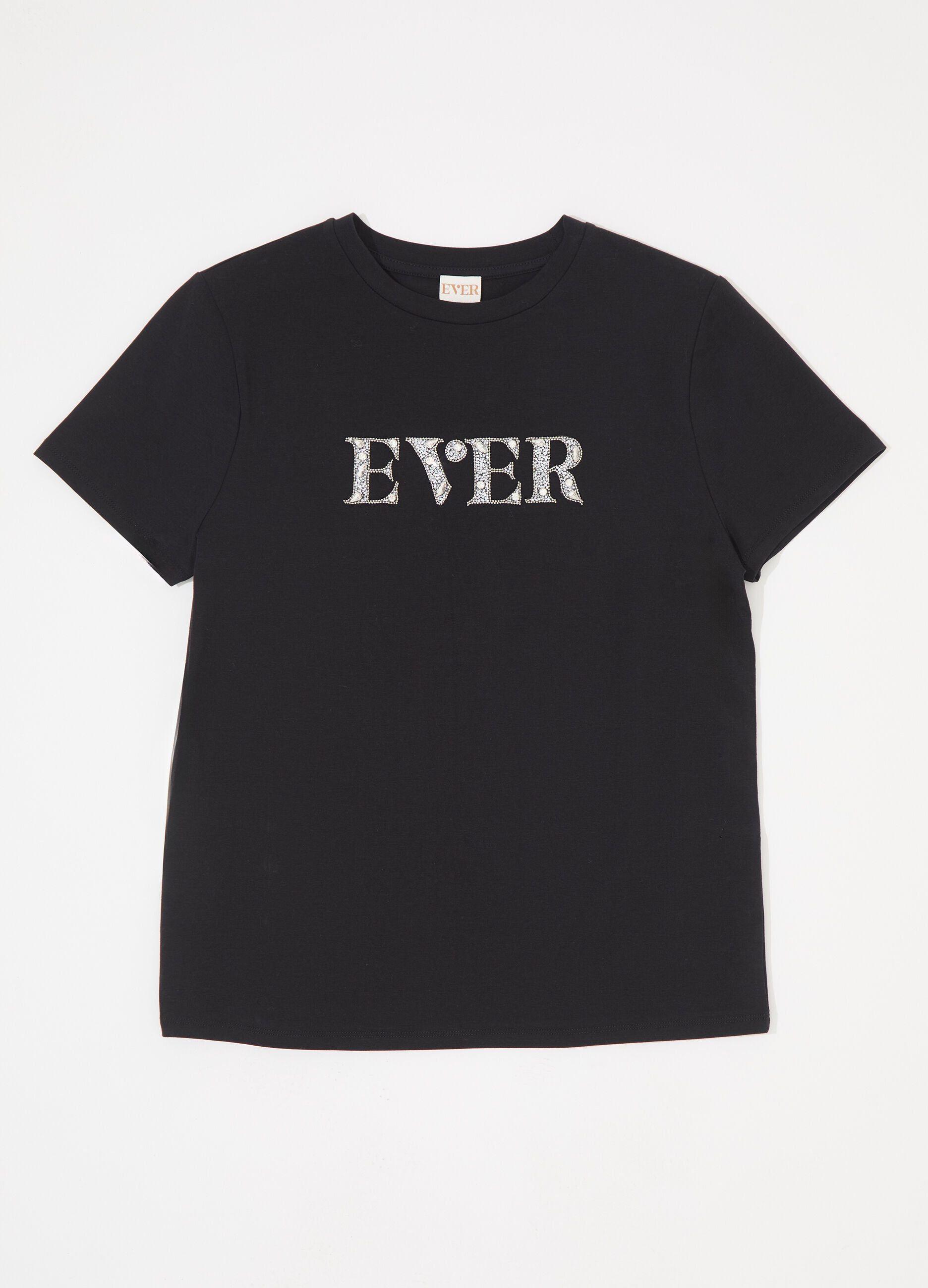 T-shirt con strass in cotone stretch donna_4