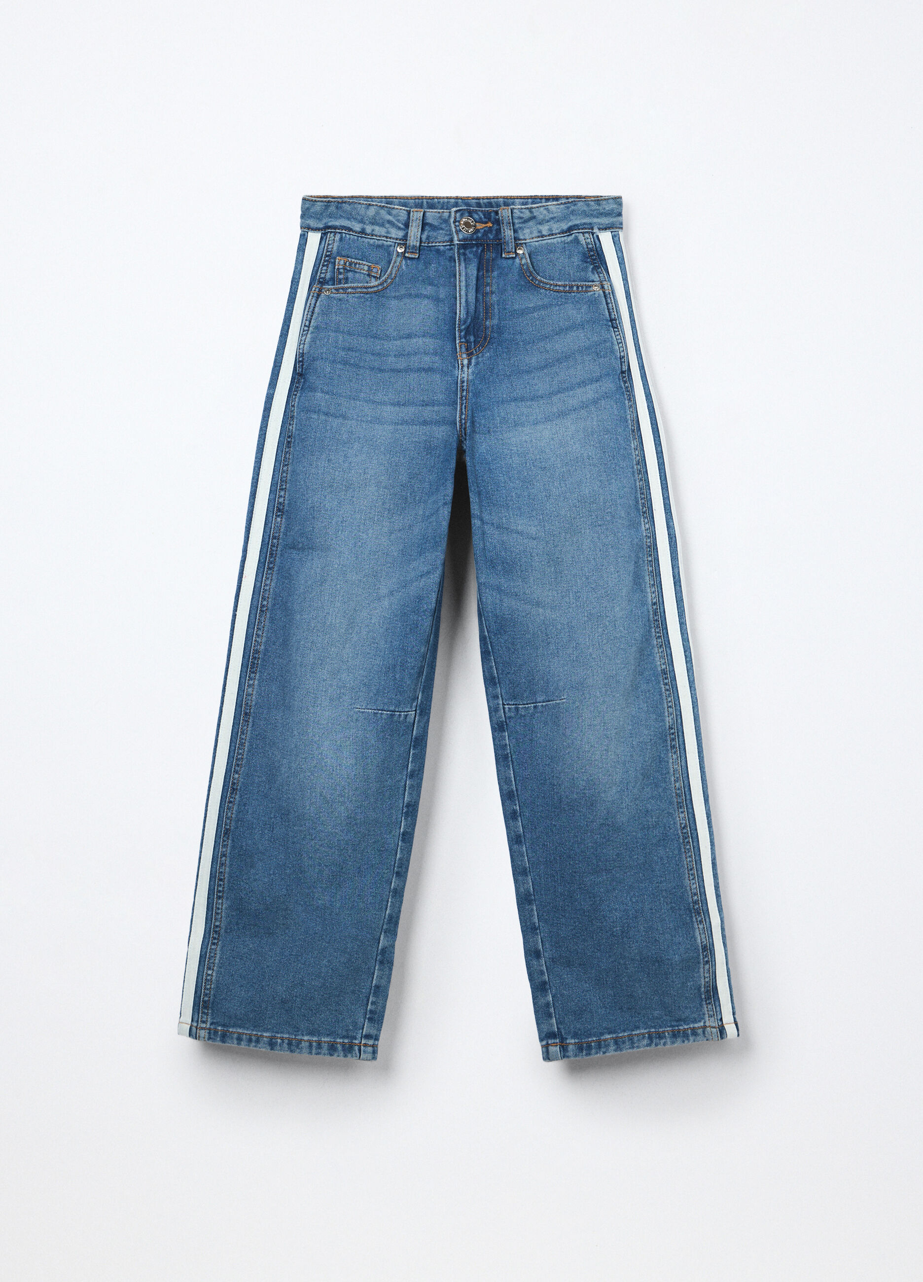 Pantaloni wide leg in denim di puro cotone ragazza_0