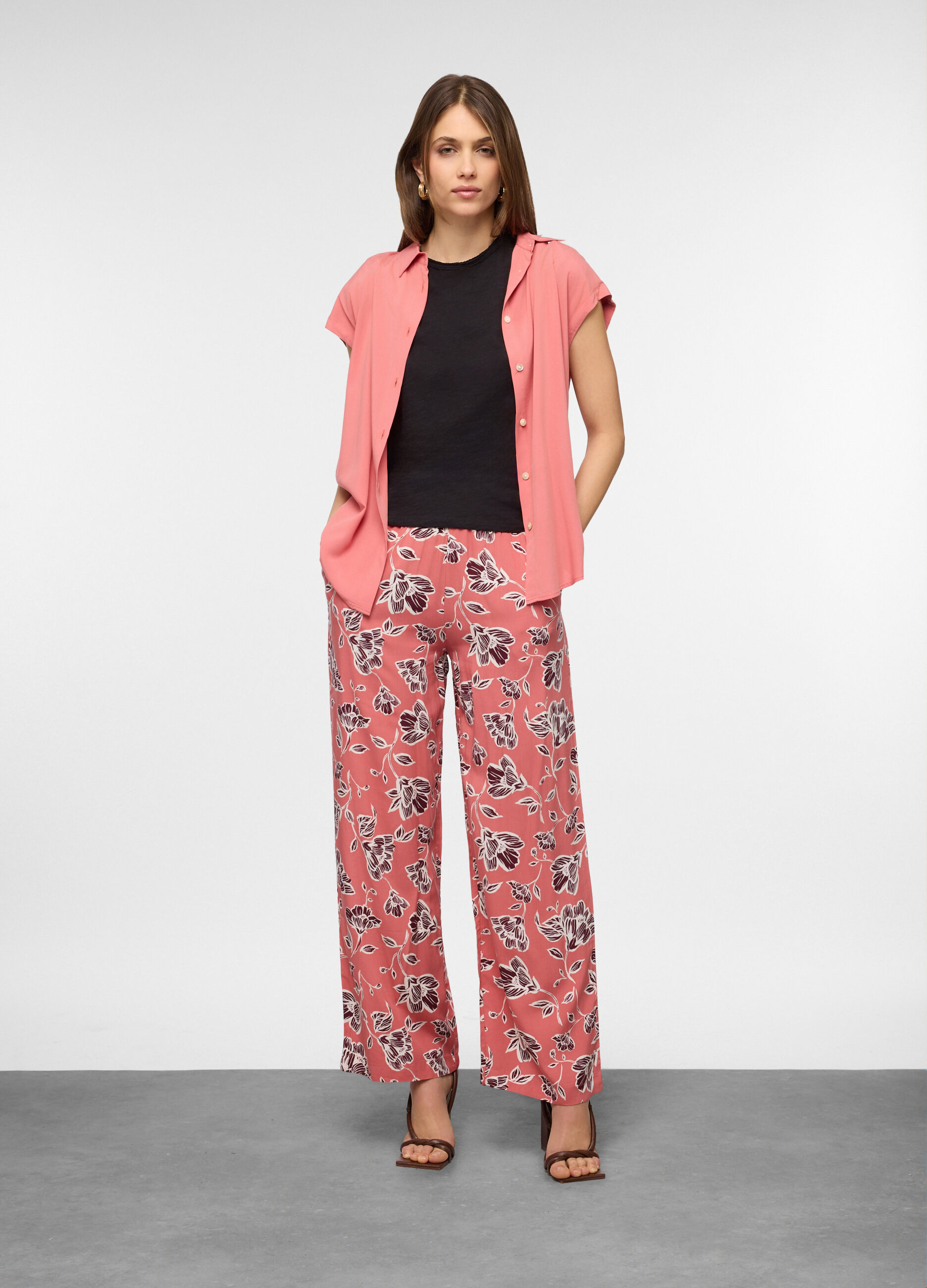 Pantaloni palazzo regular fit in pura viscosa donna_0
